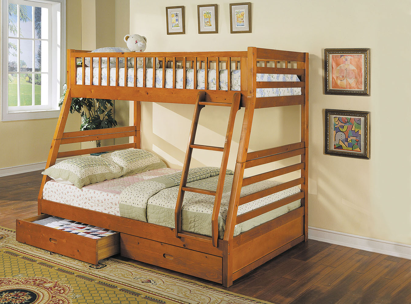 79" X 56" X 65" Honey Oak Pine Wood Bunk Bed Default Title