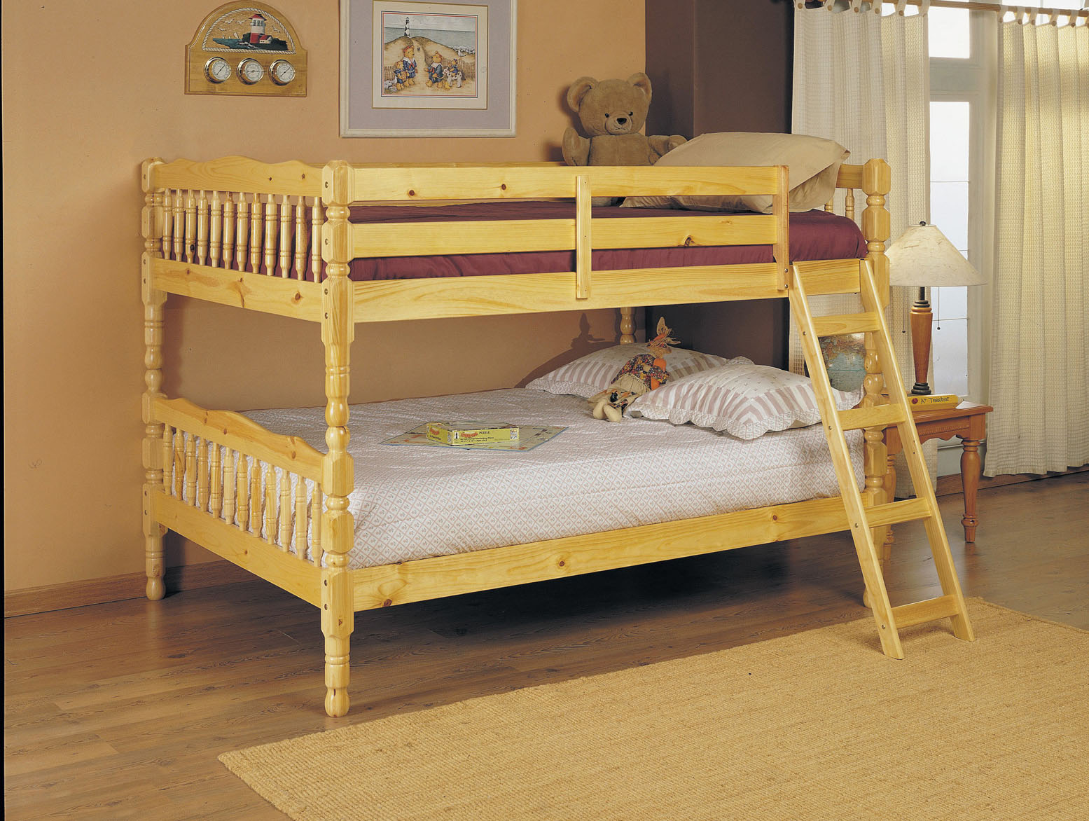 Full/Full Bunk Bed, Natural - Pine Wood Natural