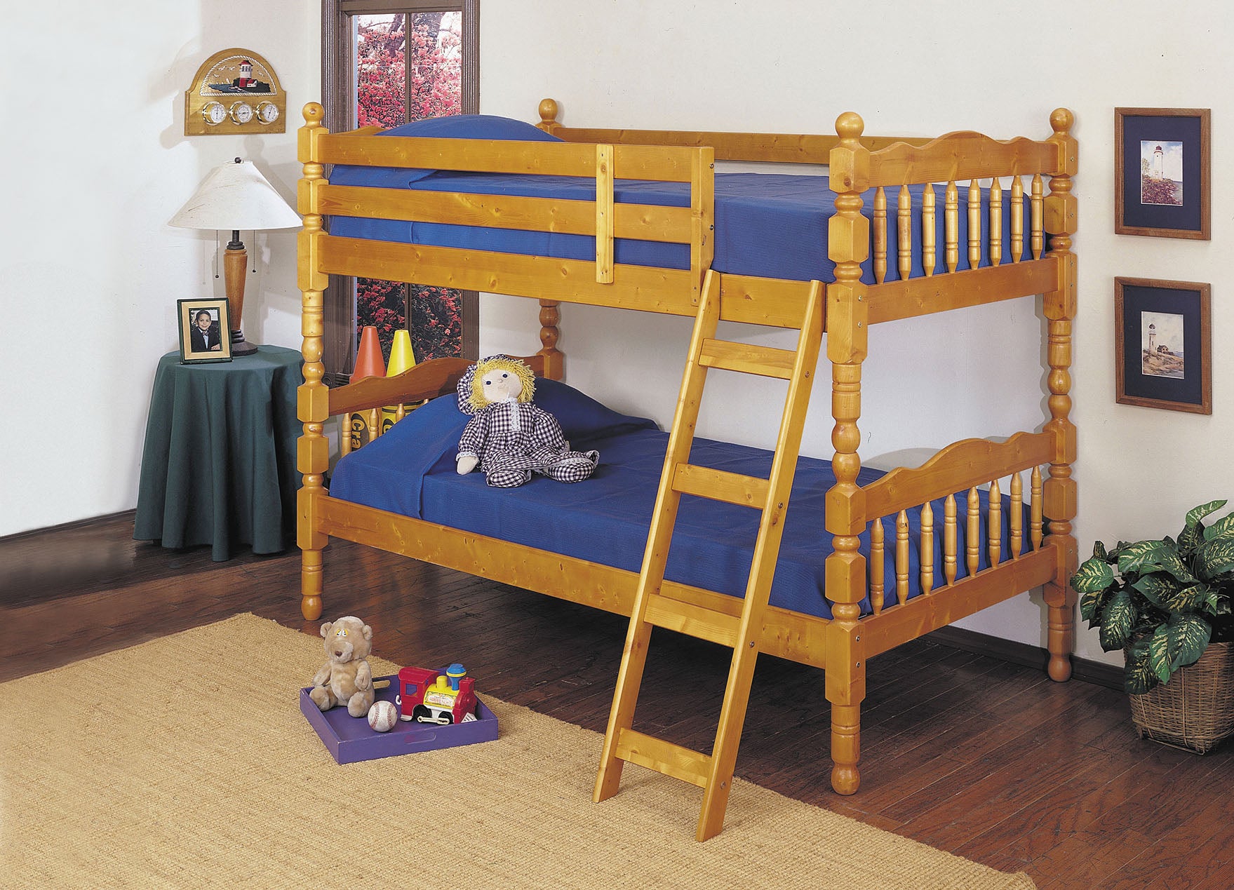 81" X 43" X 60" Twin Over Twin Honey Oak Pine Wood Bunk Bed Default Title