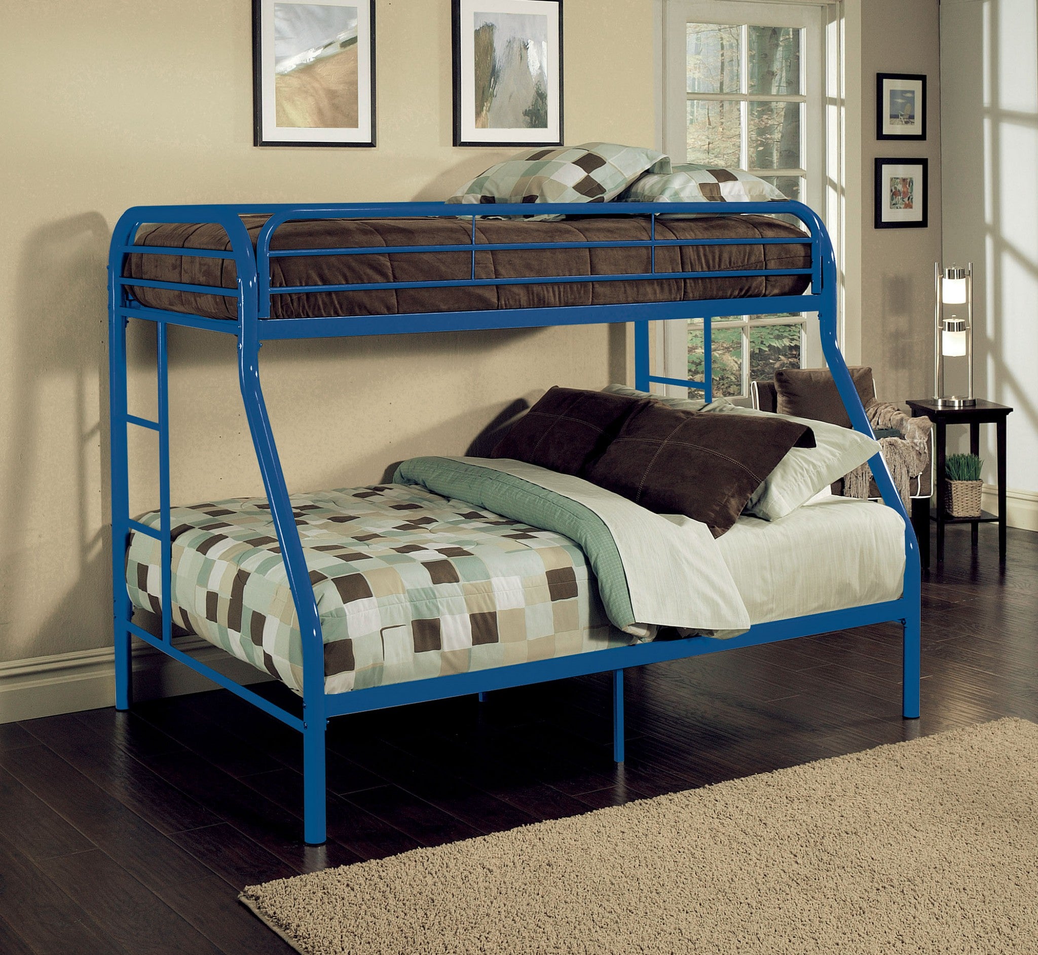 78" X 54" X 60" Twin Over Full Blue Metal Tube Bunk Bed Default Title