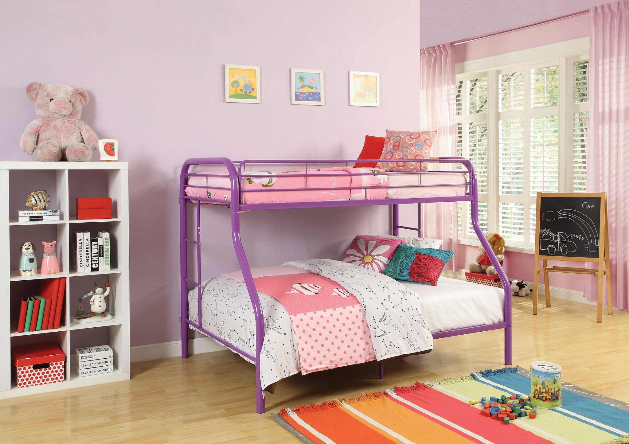 78" X 54" X 60" Twin Over Full Purple Metal Tube Bunk Bed Default Title