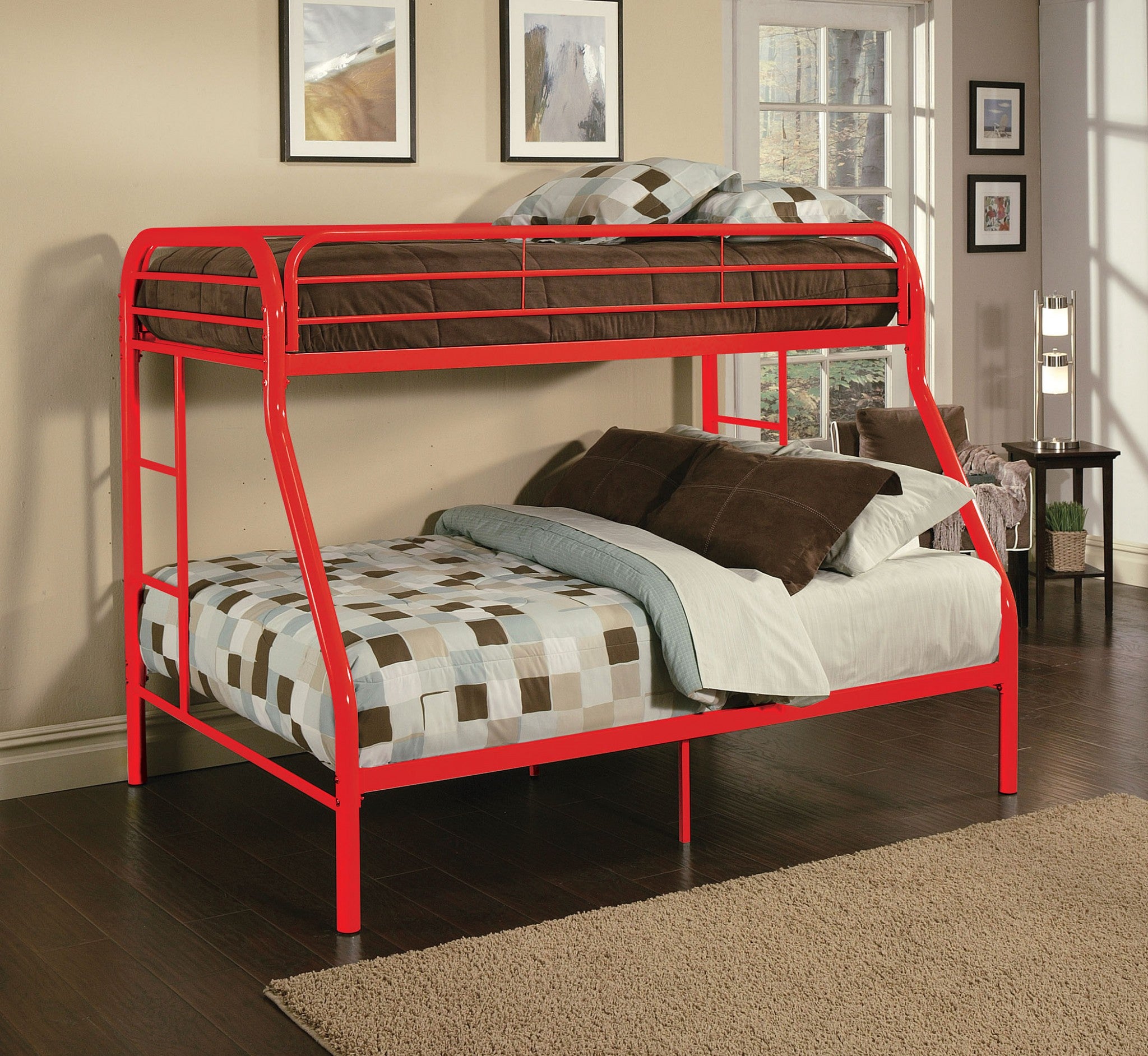 78" X 54" X 60" Twin Over Full Red Metal Tube Bunk Bed Default Title