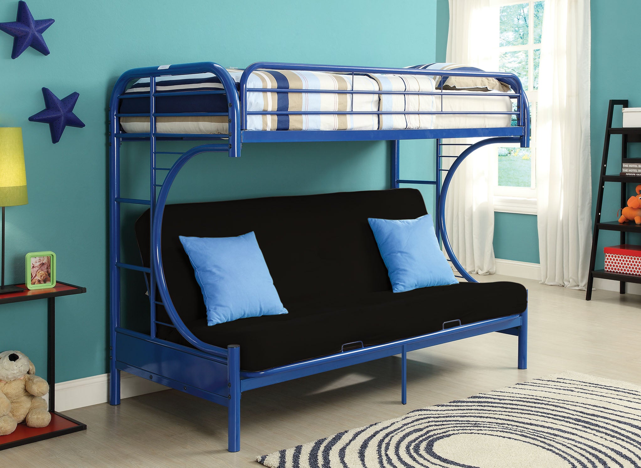 78" X 41" X 65" Twin Over Full Navy Metal Tube Futon Bunk Bed Default Title