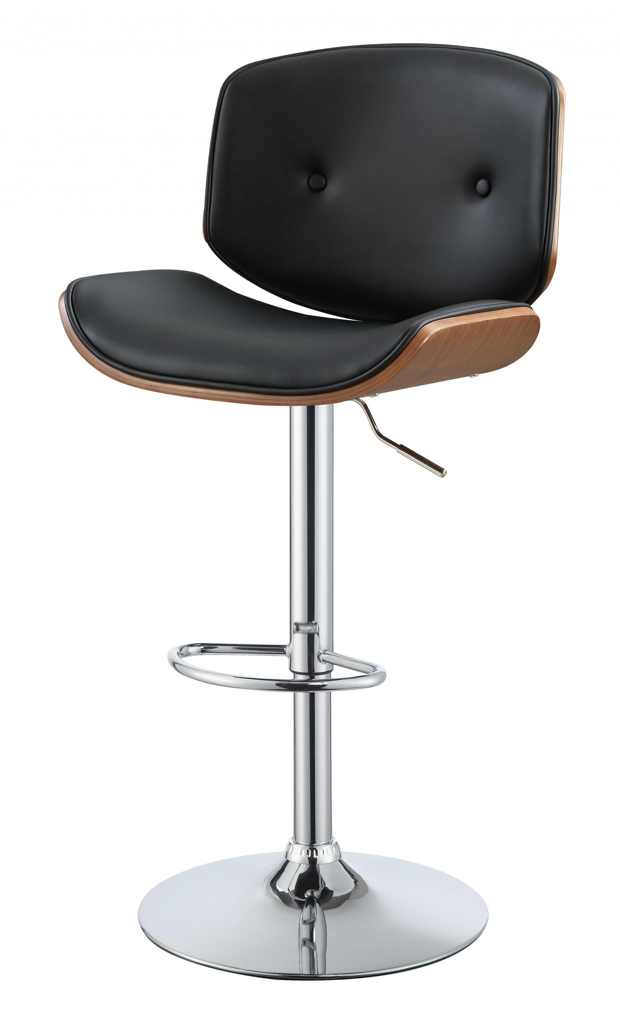 Contemporary Black And Walnut Adjustable Stool