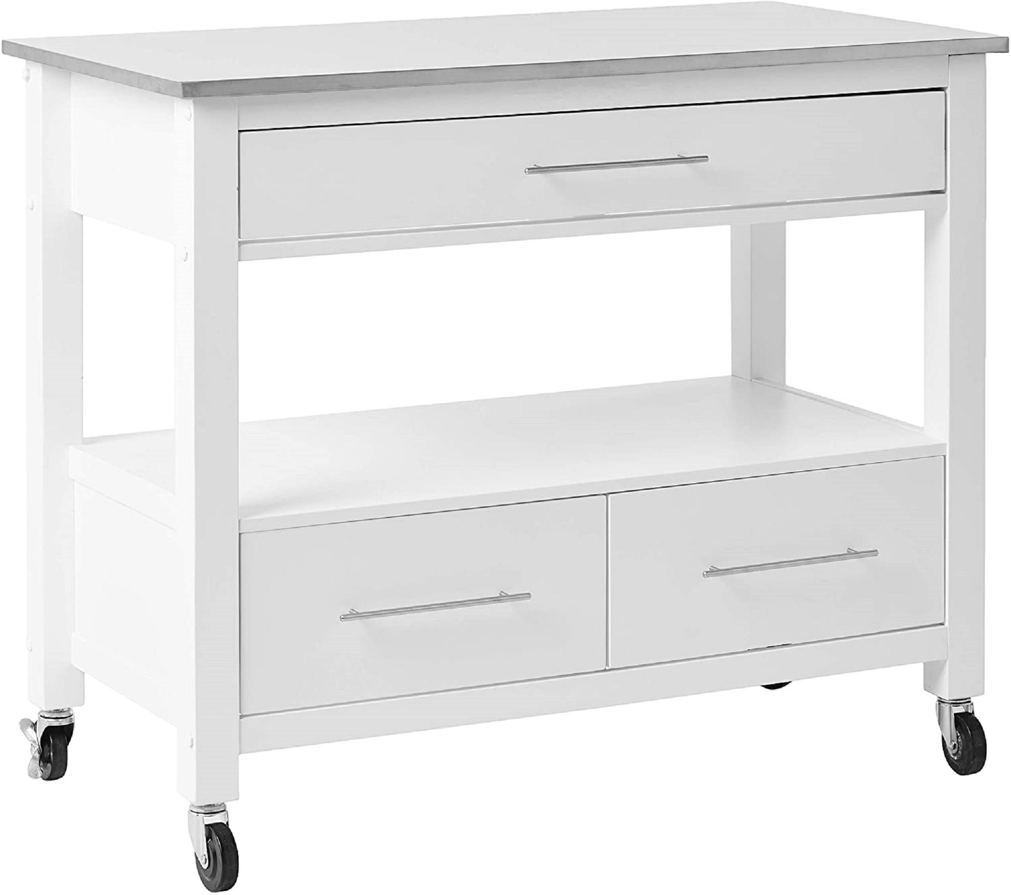 White and Stainless Rolling Kitchen Island or Bar Cart