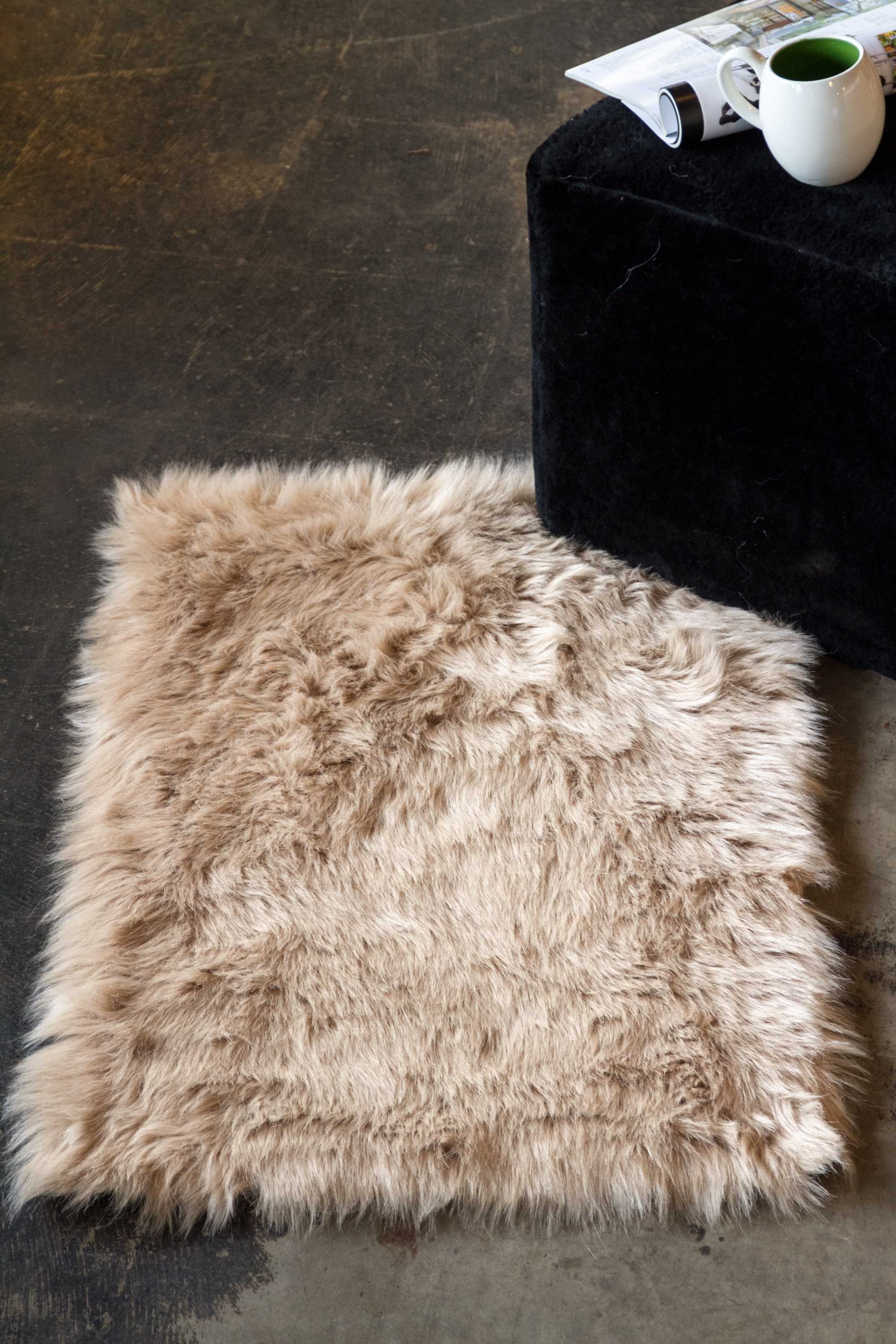 2' x 3' Tan Faux Fur Rectangular Area Rug