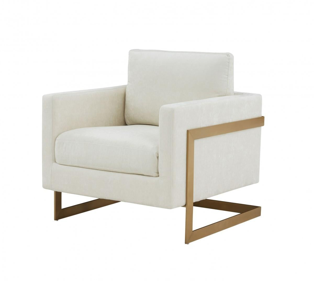 Stylish Cream and Gold Fabric Accent Chair