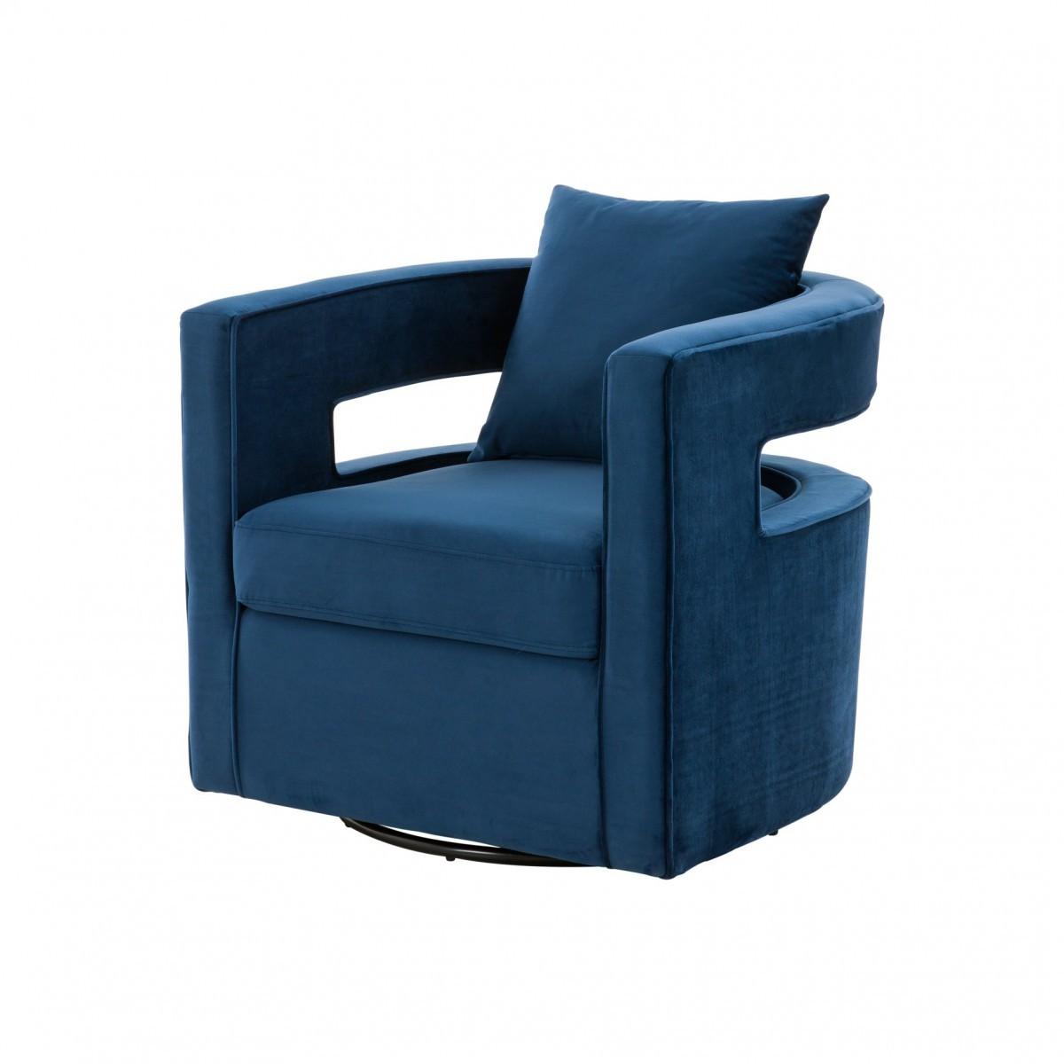 Stylish Blue Velvet Swivel Chair