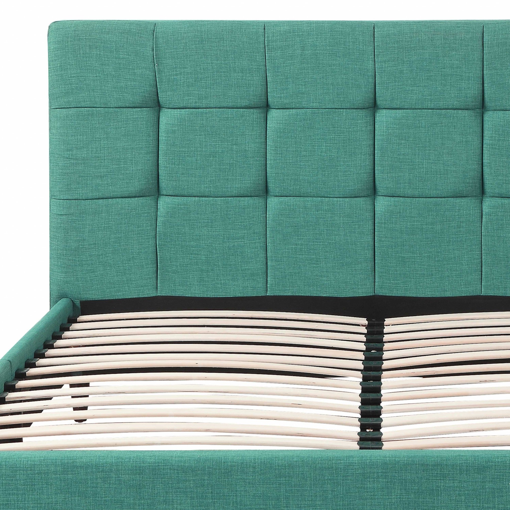 Eastern King Blue Modern Upholstered Square Stitched Platform Bed Default Title