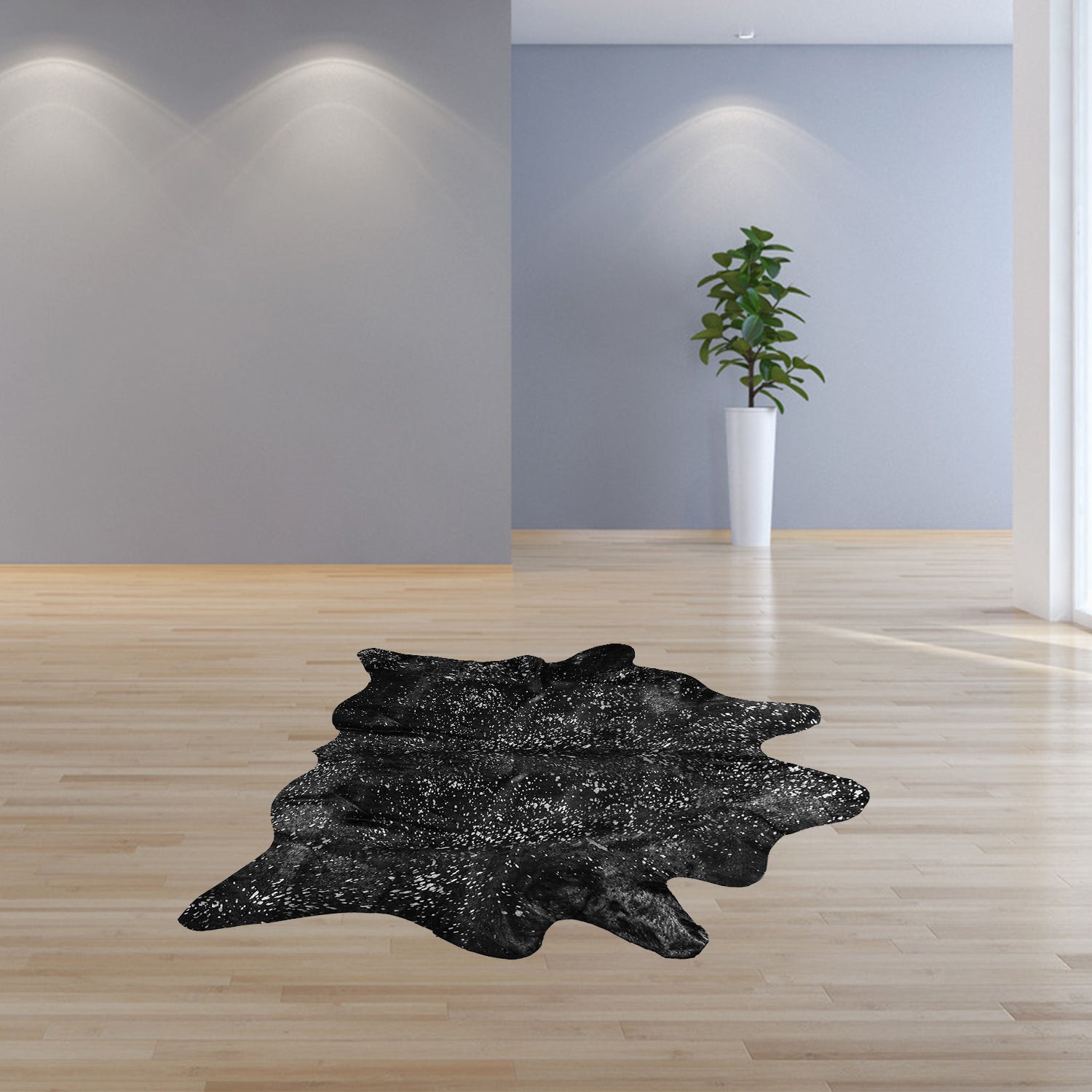 Black And Silver Cowhide Animal Print Area Rug