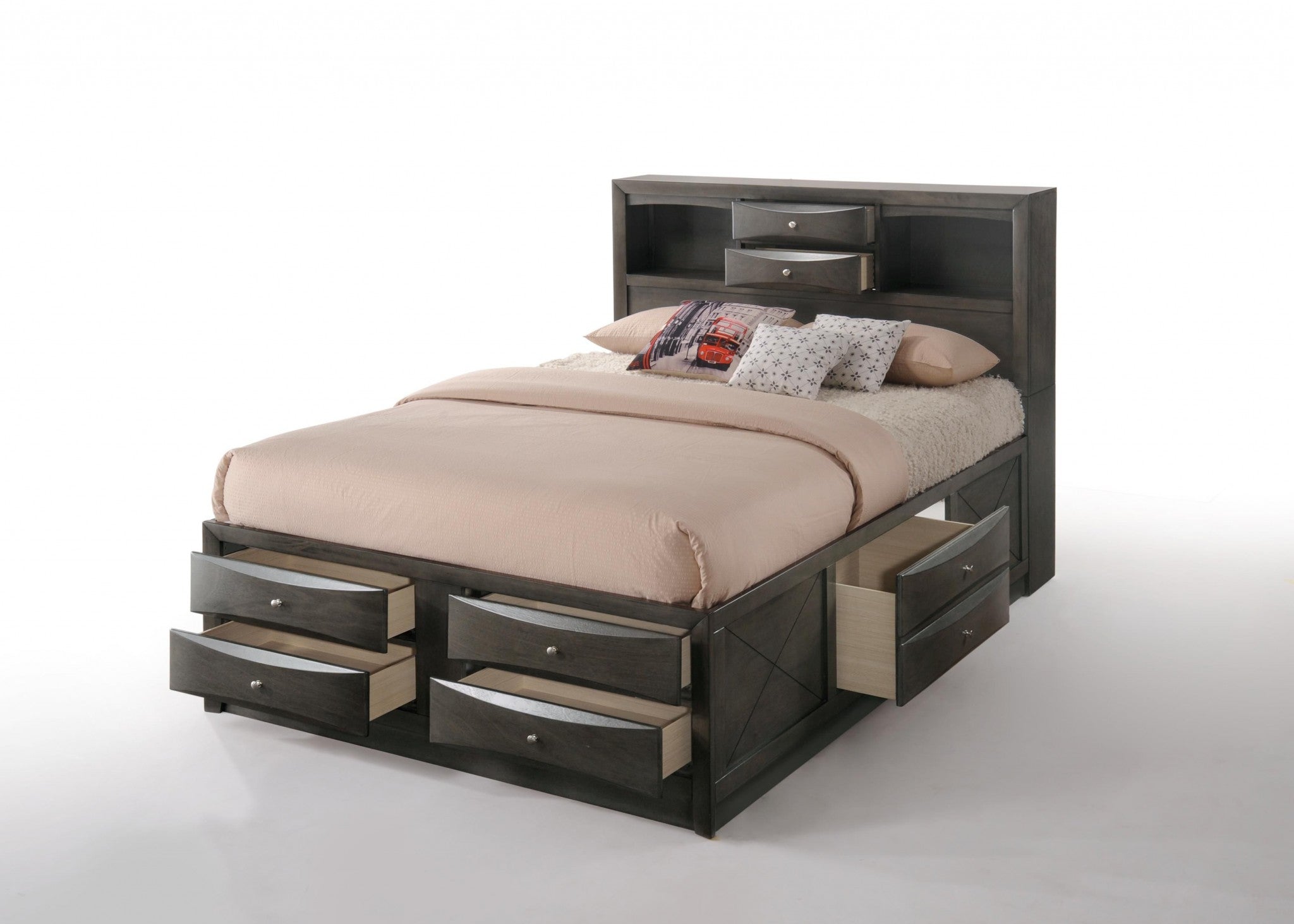 91" X 63" X 56" Gray Oak Rubber Wood Queen Storage Bed Default Title
