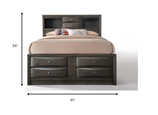 91" X 63" X 56" Gray Oak Rubber Wood Queen Storage Bed Default Title