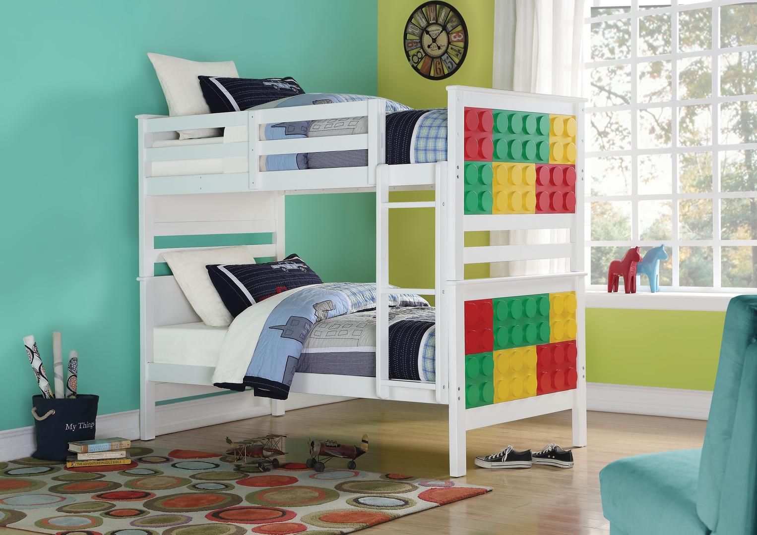 80" X 43" X 65" White  MultiColor Twin Over Twin Playground Bunk Bed Default Title