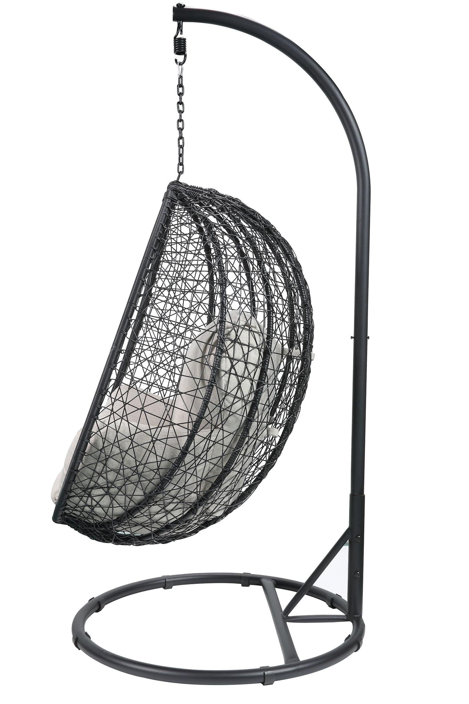 Beige and Black Hanging Pod Wicker Patio Swing Chair