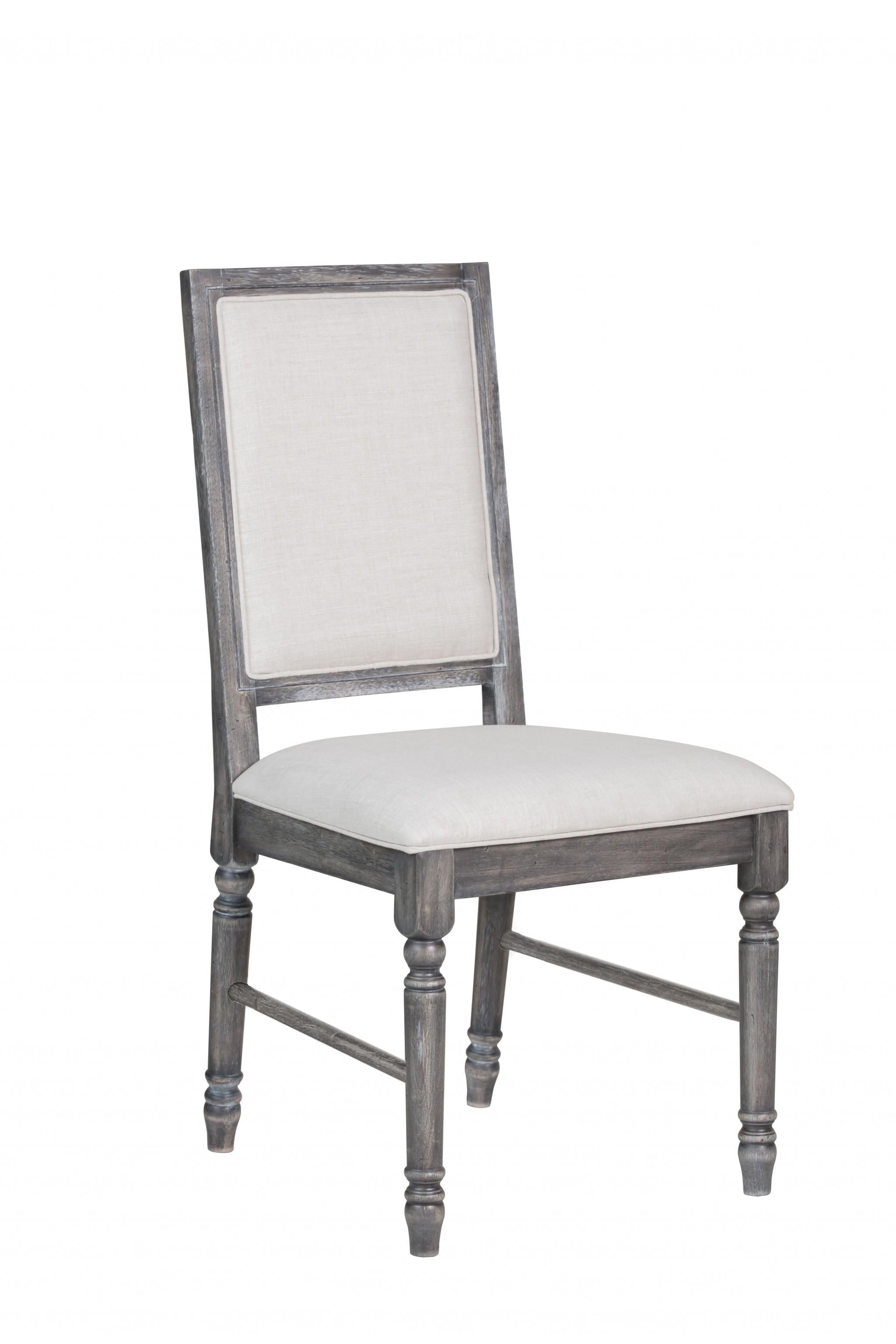 Set Of 2 Dining Chairs Weathered Gray Rubberwood Legs Seat Solid Back