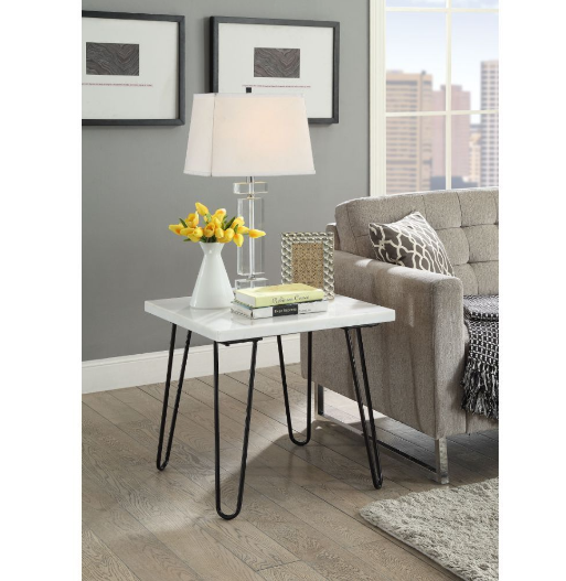 White Marble and Gold Geometric End Table