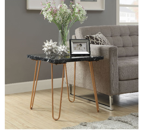 Black Marble and Gold Geometric End Table