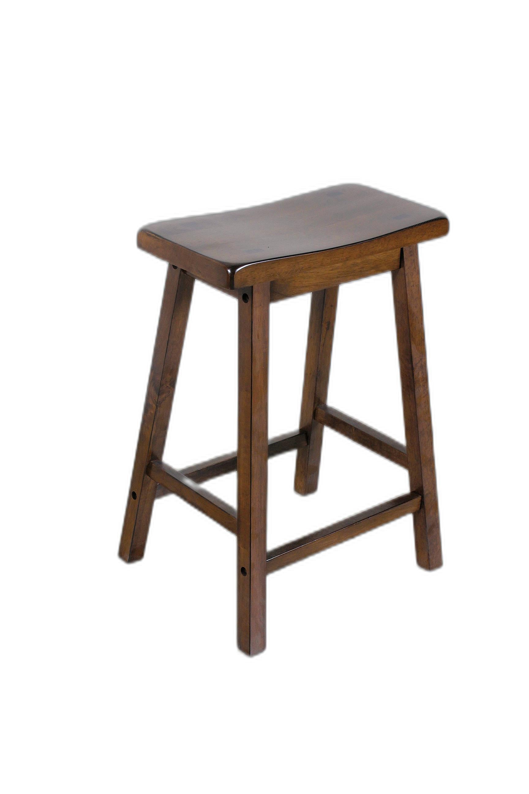 Walnut Wooden Saddle Counter Height Set of 2 Stool