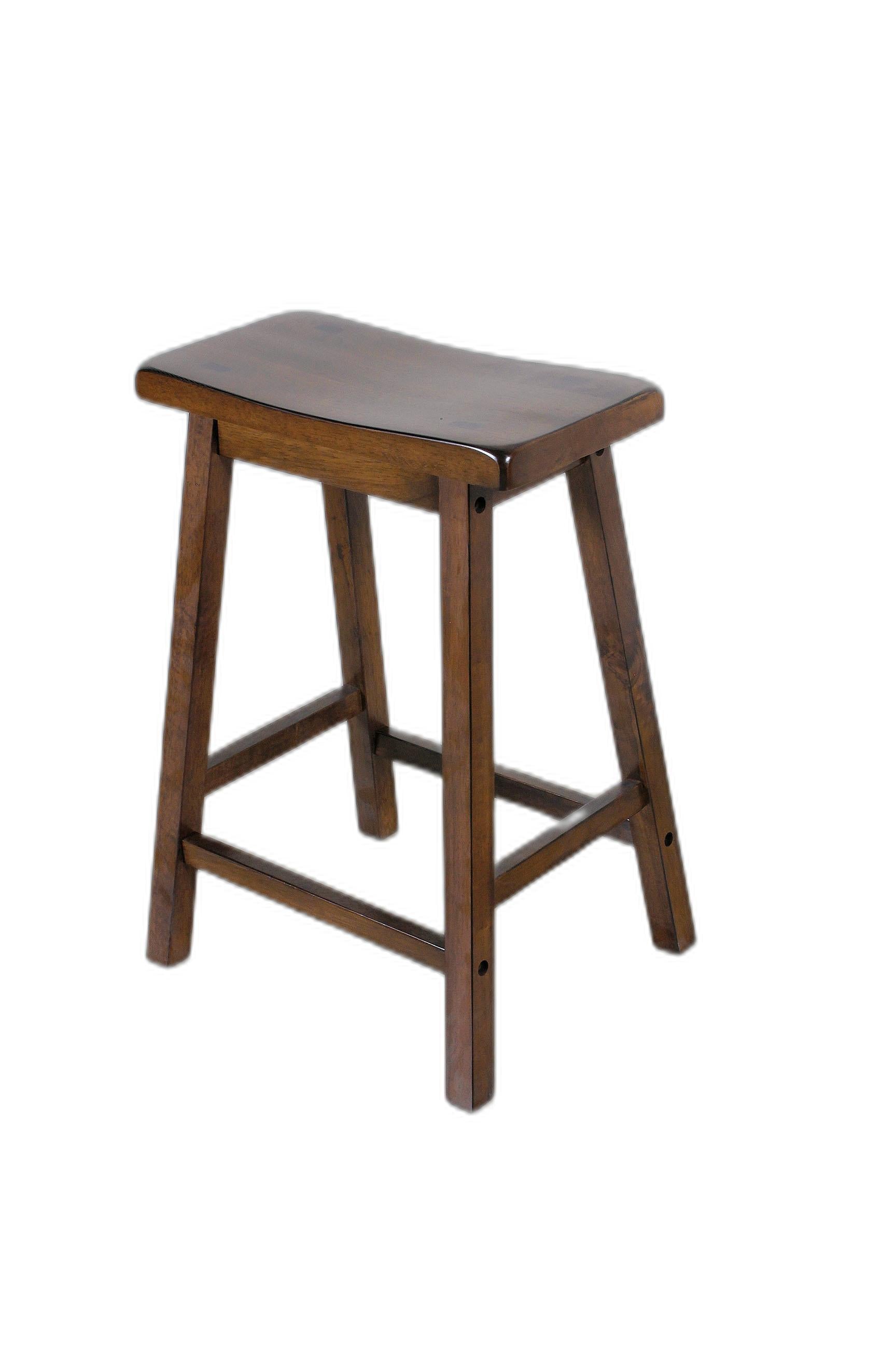 Walnut Wooden Saddle Counter Height Set of 2 Stool