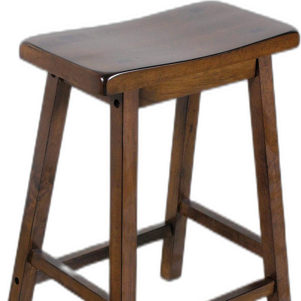 Walnut Wooden Saddle Counter Height Set of 2 Stool