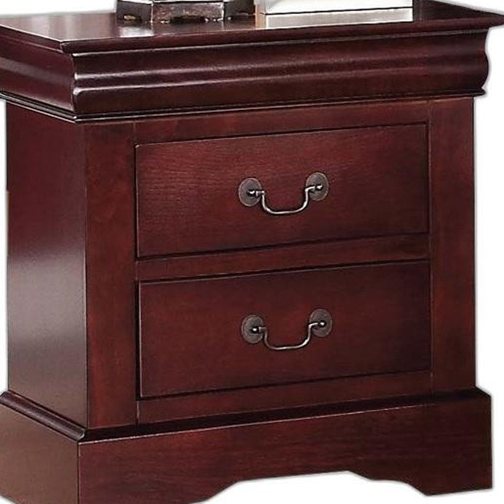 Classic Cherry Finish 2 Drawer Wooden Nightstand