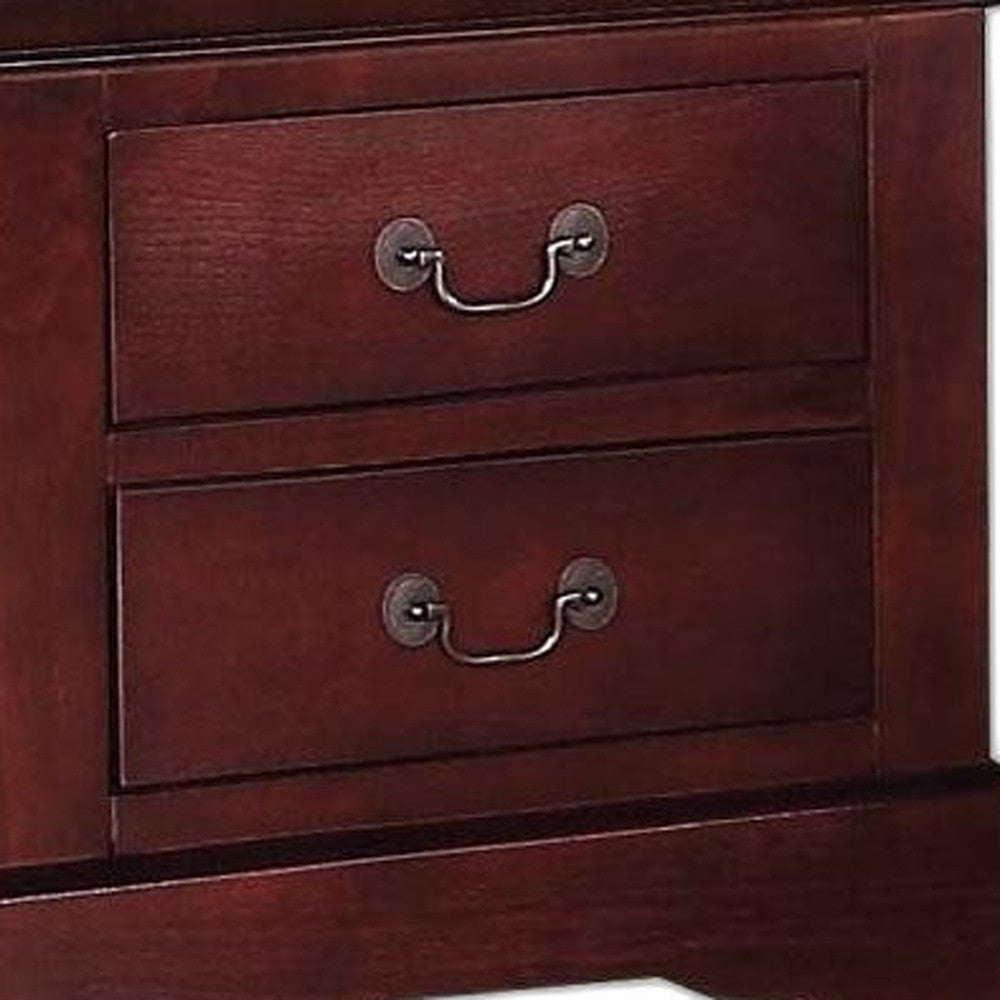 Classic Cherry Finish 2 Drawer Wooden Nightstand