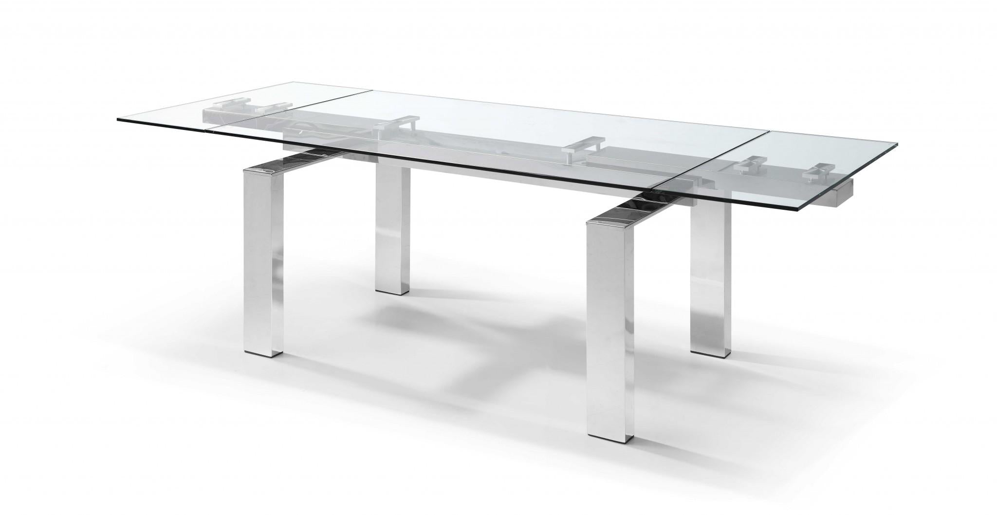 63 X 35 X 30 Clear Glass Aluminum Extendable Dining Table