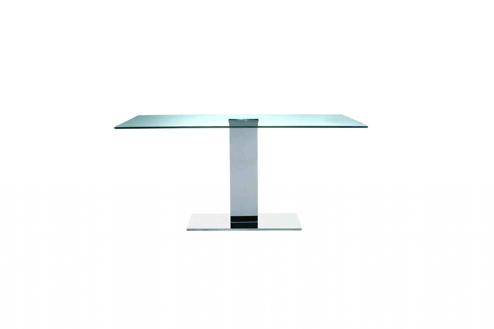 63 X 35 X 30 clear Glass Stainless Steel Dining Table