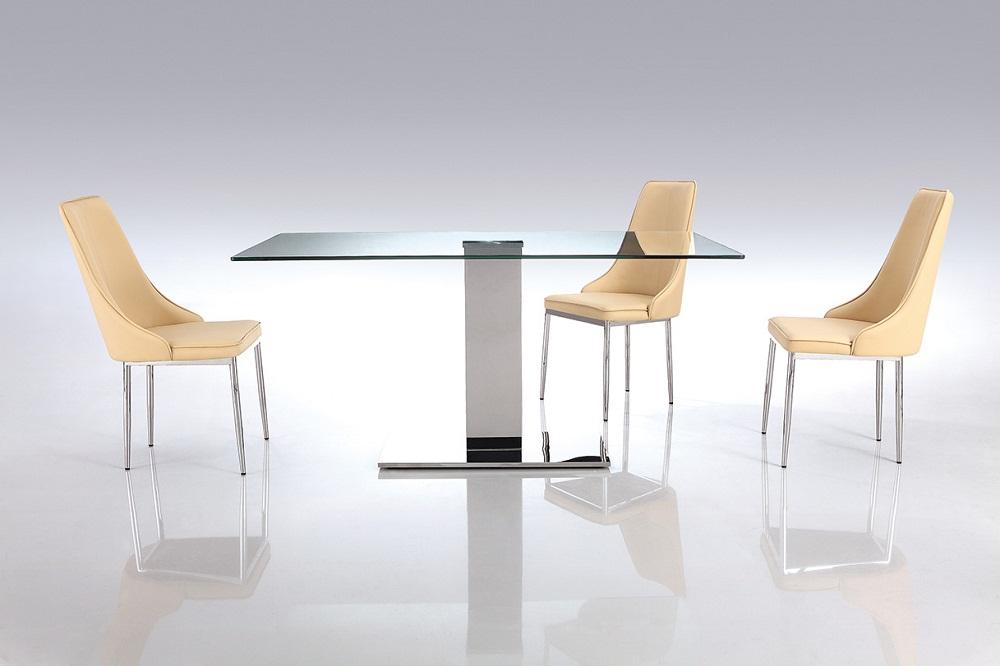 63 X 35 X 30 clear Glass Stainless Steel Dining Table