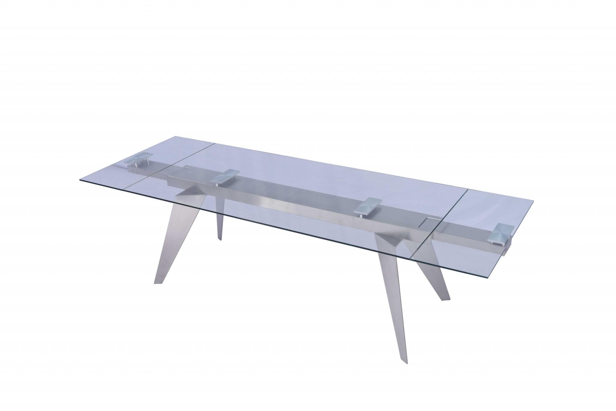 79 X 40 X 31 Clear Glass Extendable Dining Table