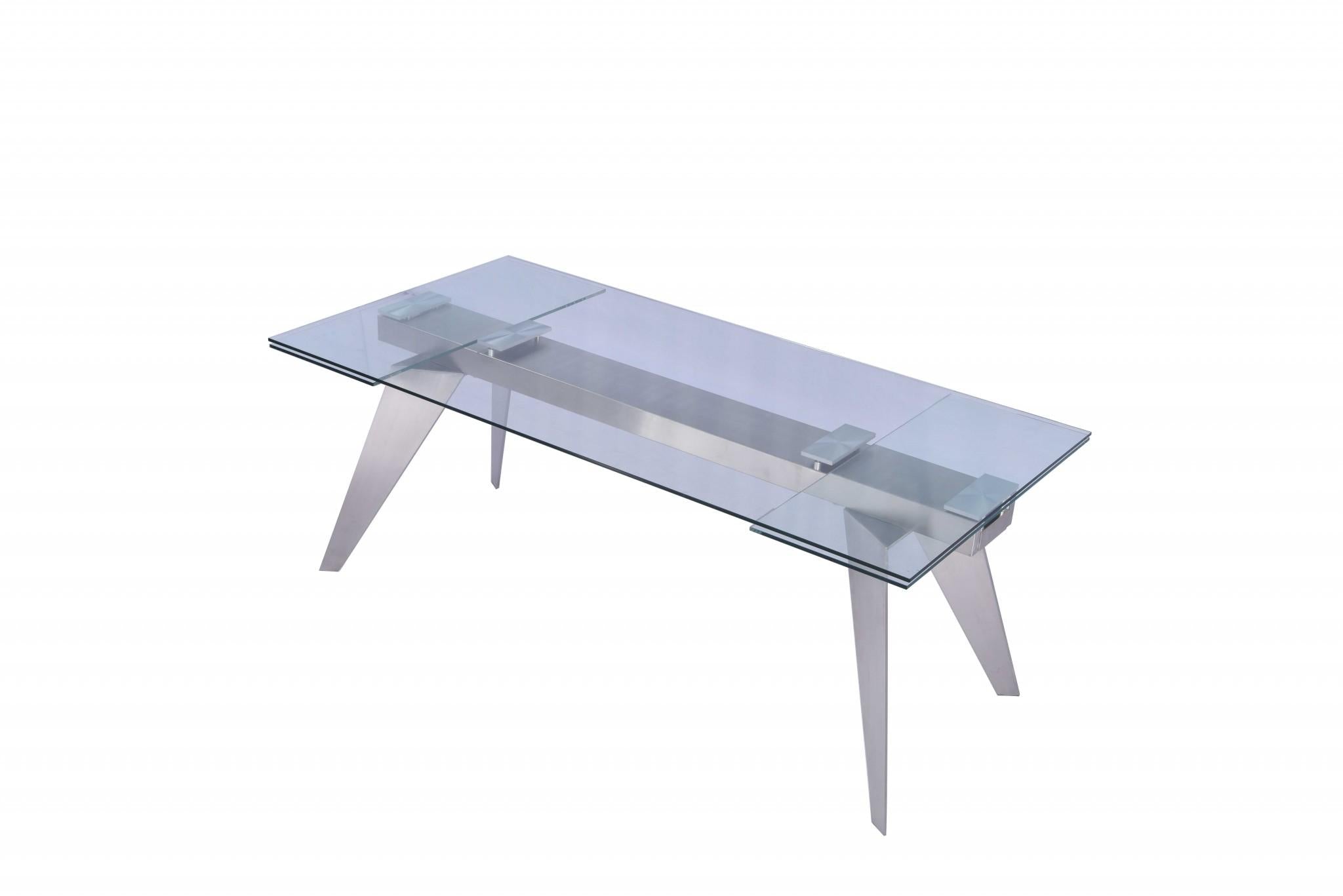 79 X 40 X 31 Clear Glass Extendable Dining Table