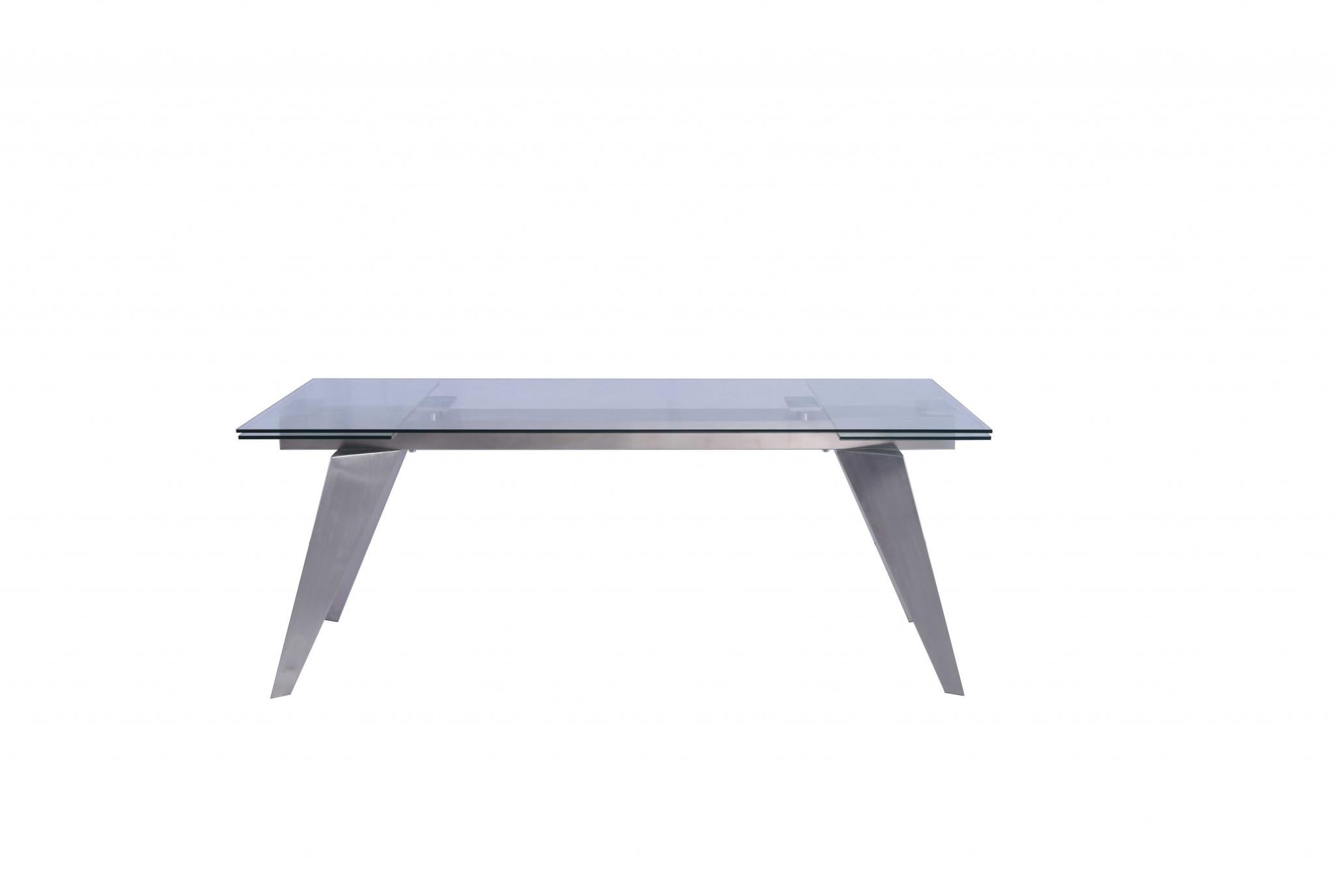 79 X 40 X 31 Clear Glass Extendable Dining Table