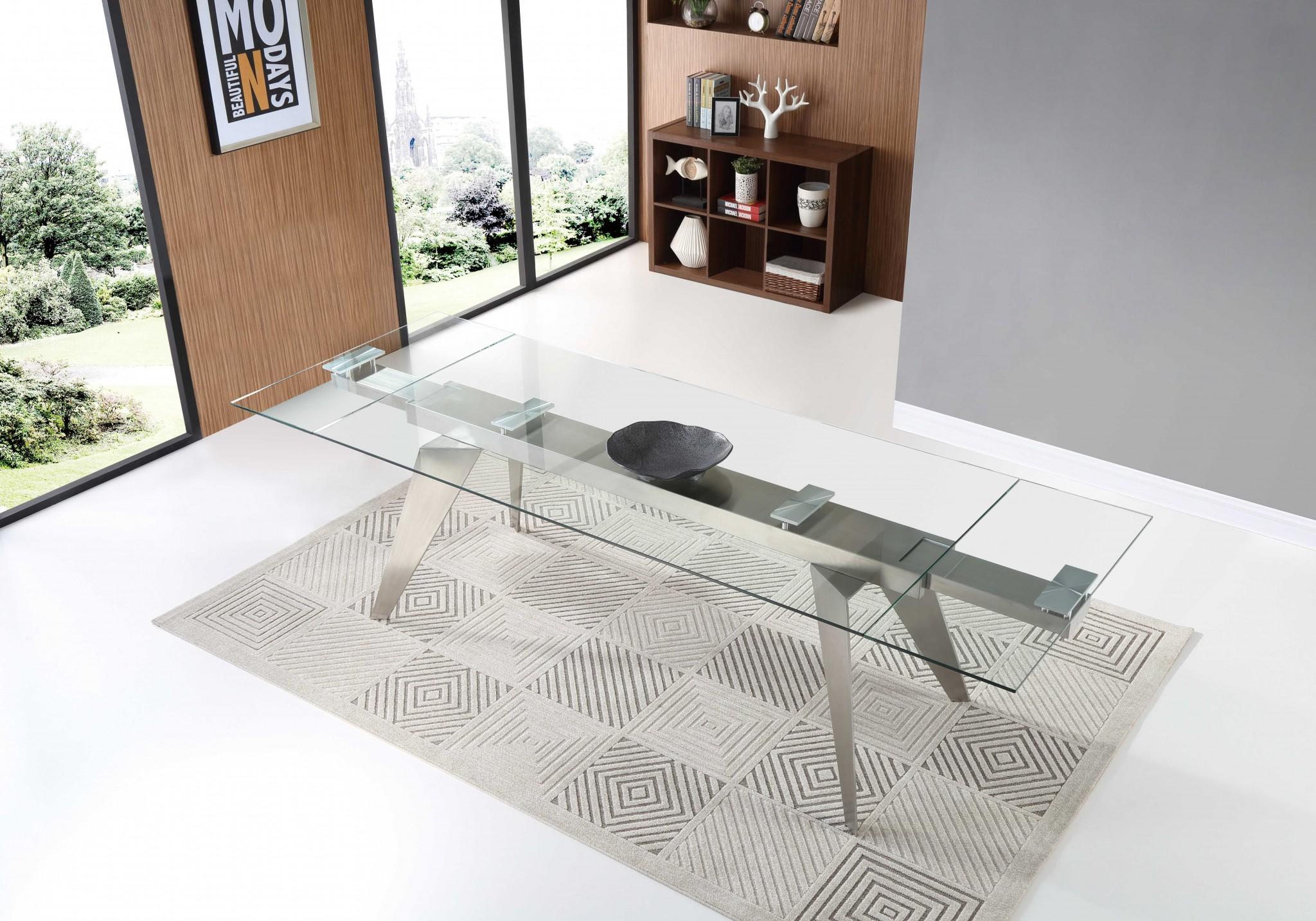 79 X 40 X 31 Clear Glass Extendable Dining Table