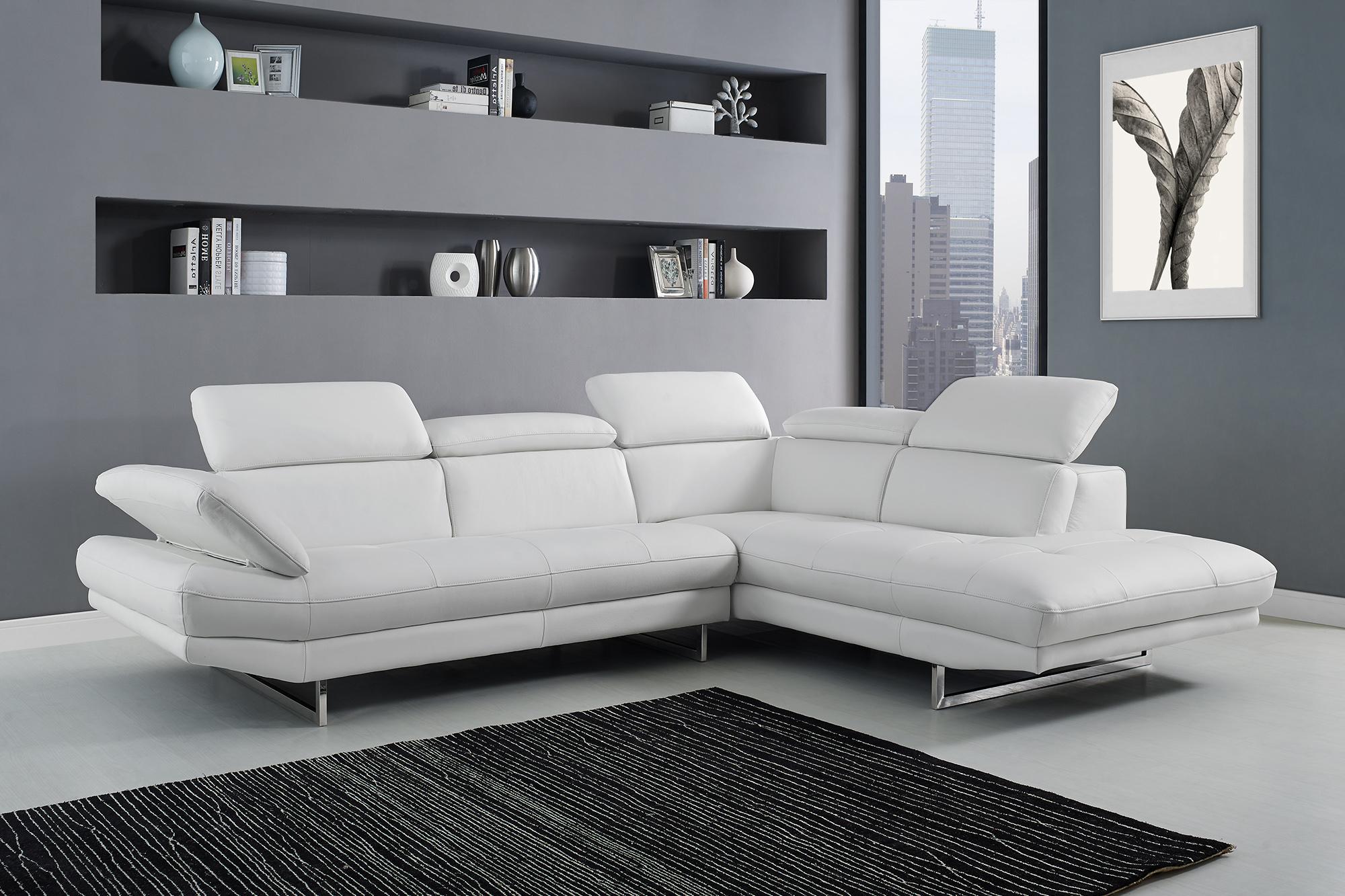 Sectional Chaise On Right When Facing  White Top Grain Italian Leather Adjustable Headrest Couch