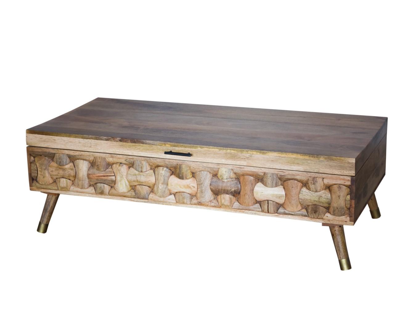 Natural Honey Solid Wood Coffee Table with Storage