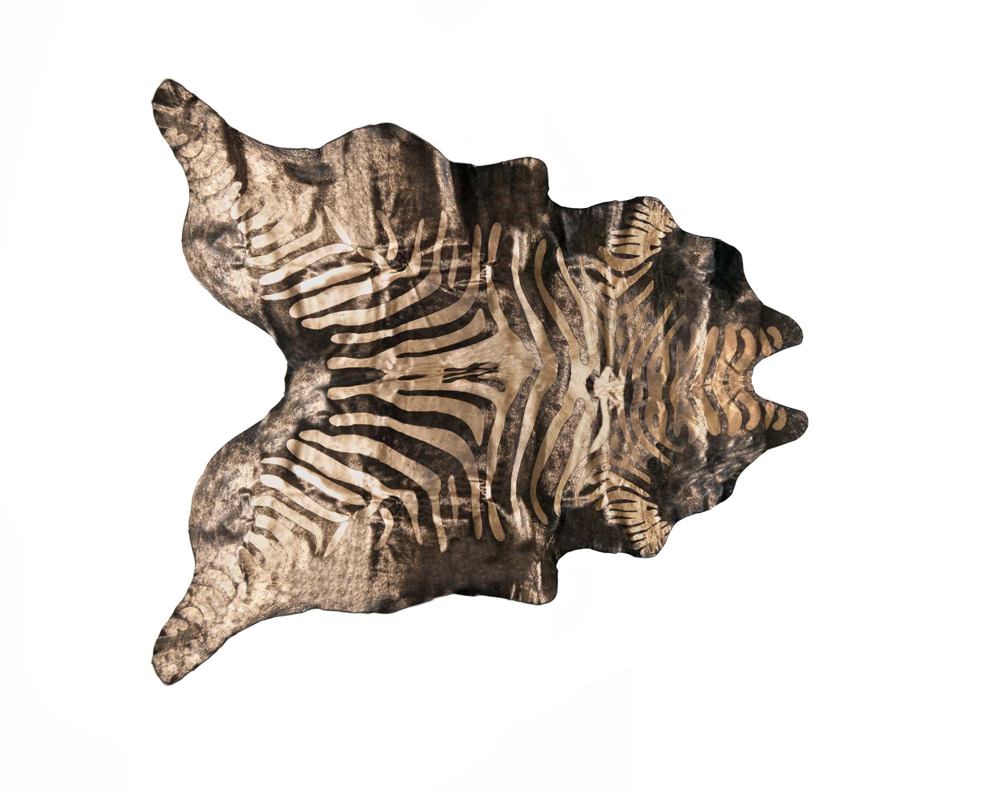 72" x 84" Zebra Black On Gold Cowhide  Area Rug Default Title