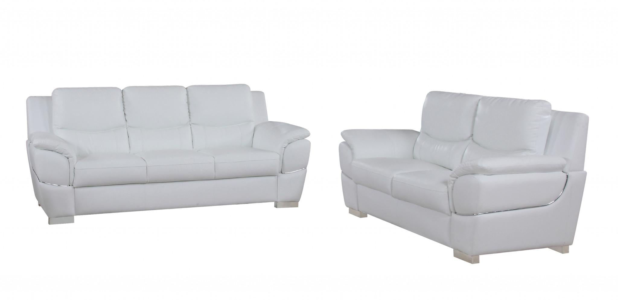 Chic White Leather Sofa Set