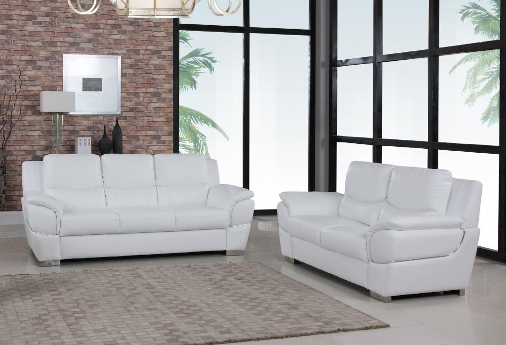 Chic White Leather Sofa Set