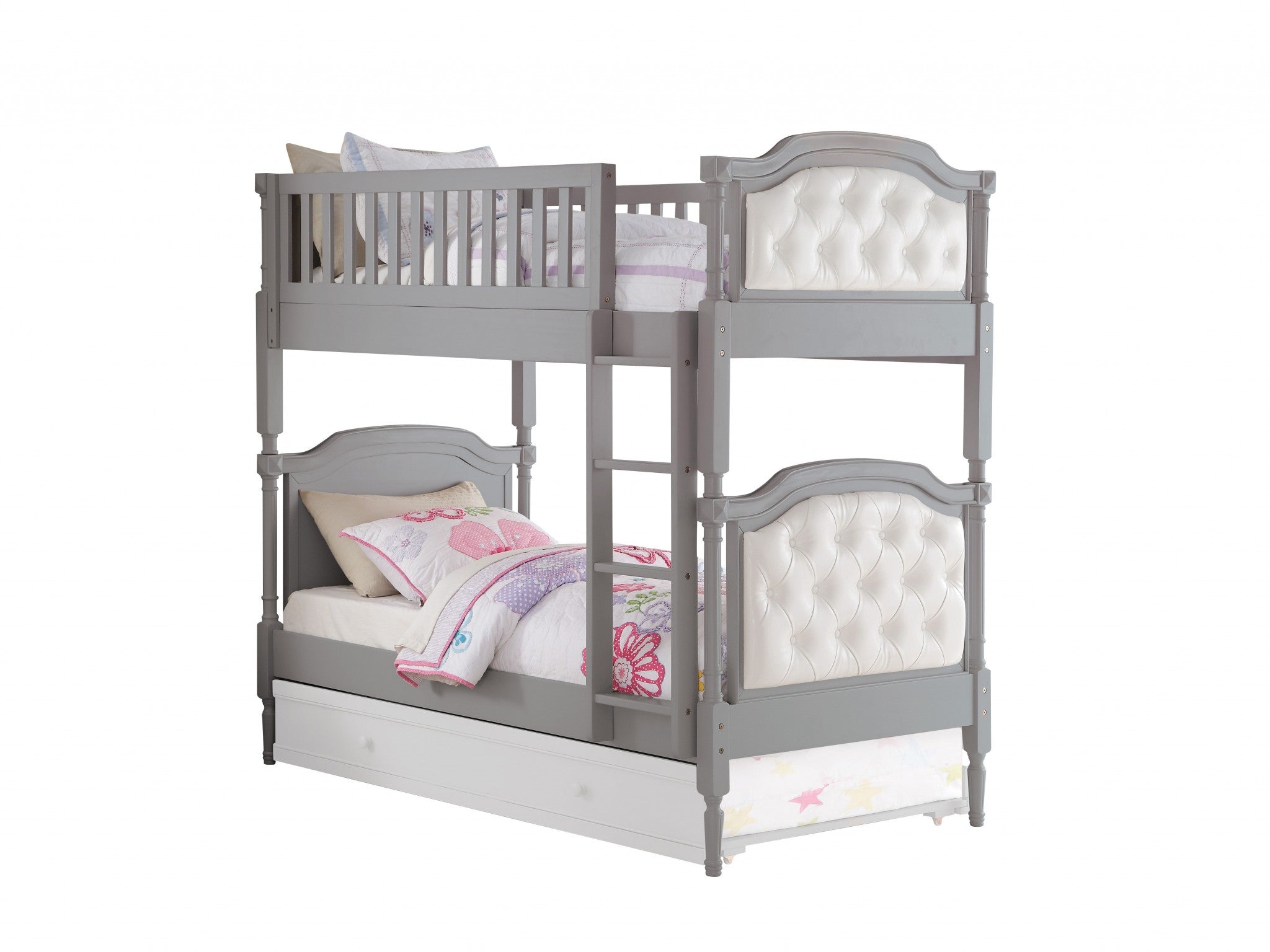 81" X 43" X 75" Twin Over Twin Antique Gray And Pearl Pu Bunk Bed Default Title
