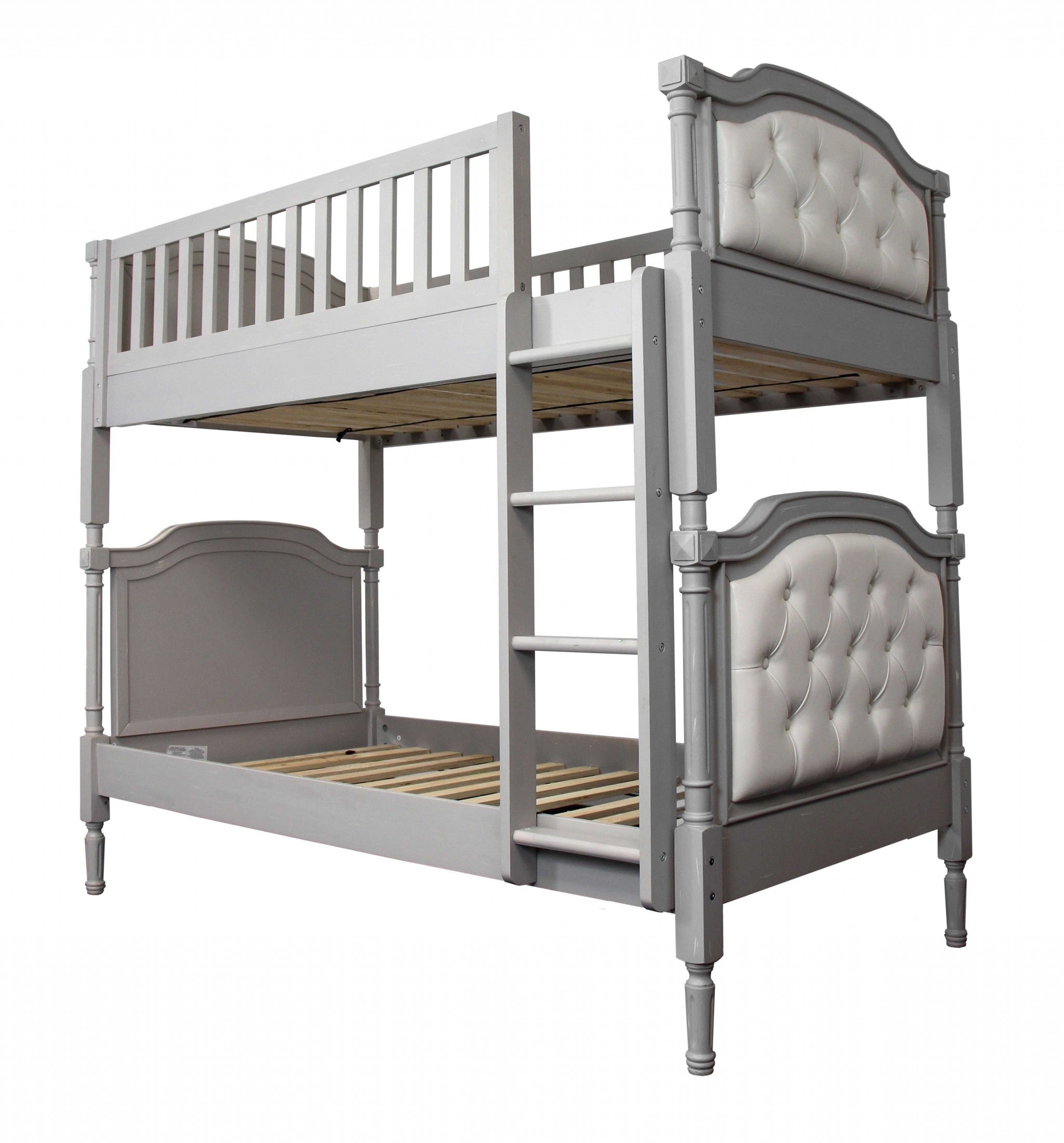81" X 43" X 75" Twin Over Twin Antique Gray And Pearl Pu Bunk Bed Default Title