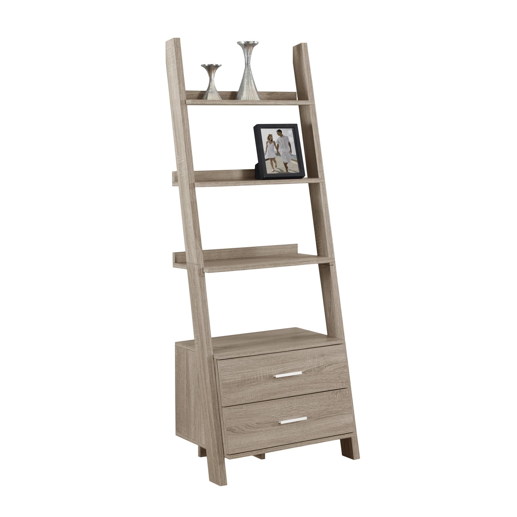 Dark Taupe Hollow Core Bookcase with 2 Storage Drawers