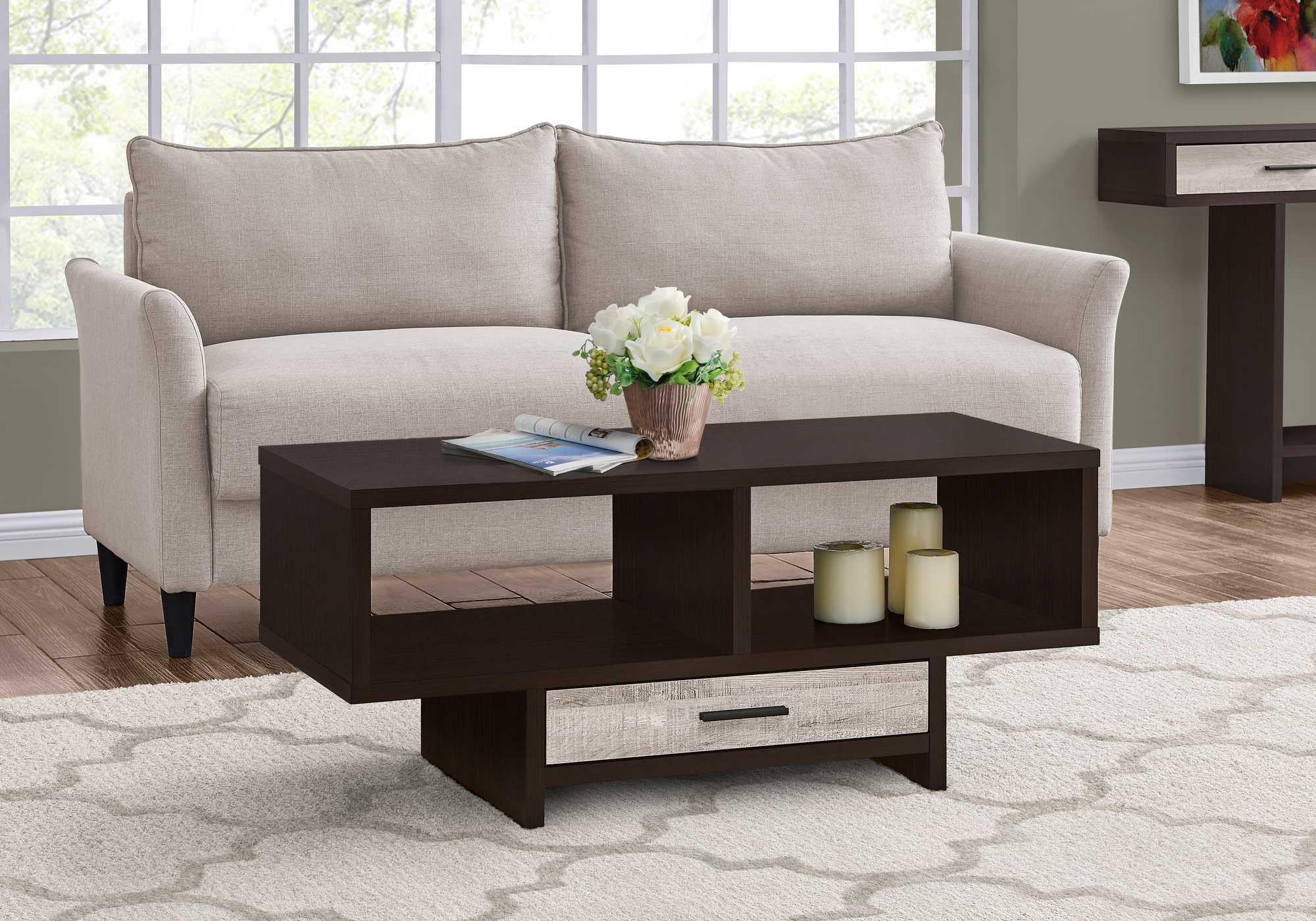 Mod Open Cubby and Drawer Cappuccino Finish Coffee Table