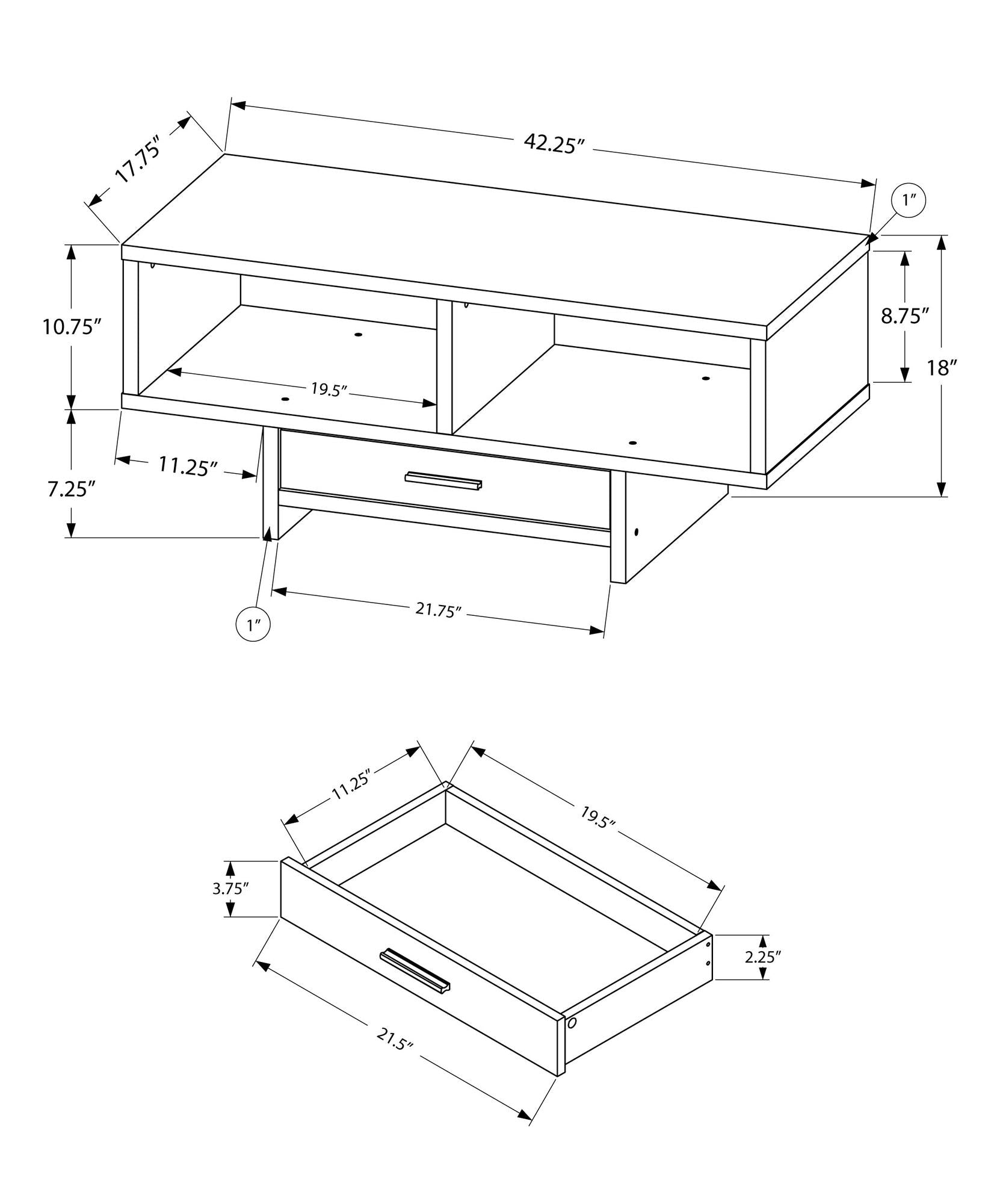 Mod Open Cubby and Drawer Cappuccino Finish Coffee Table