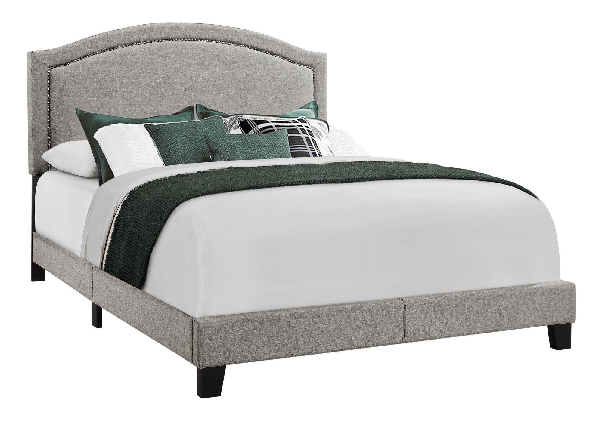 64.5" x 85.75" x 51.5" Grey Foam Solid Wood Linen  Queen Size Bed Default Title
