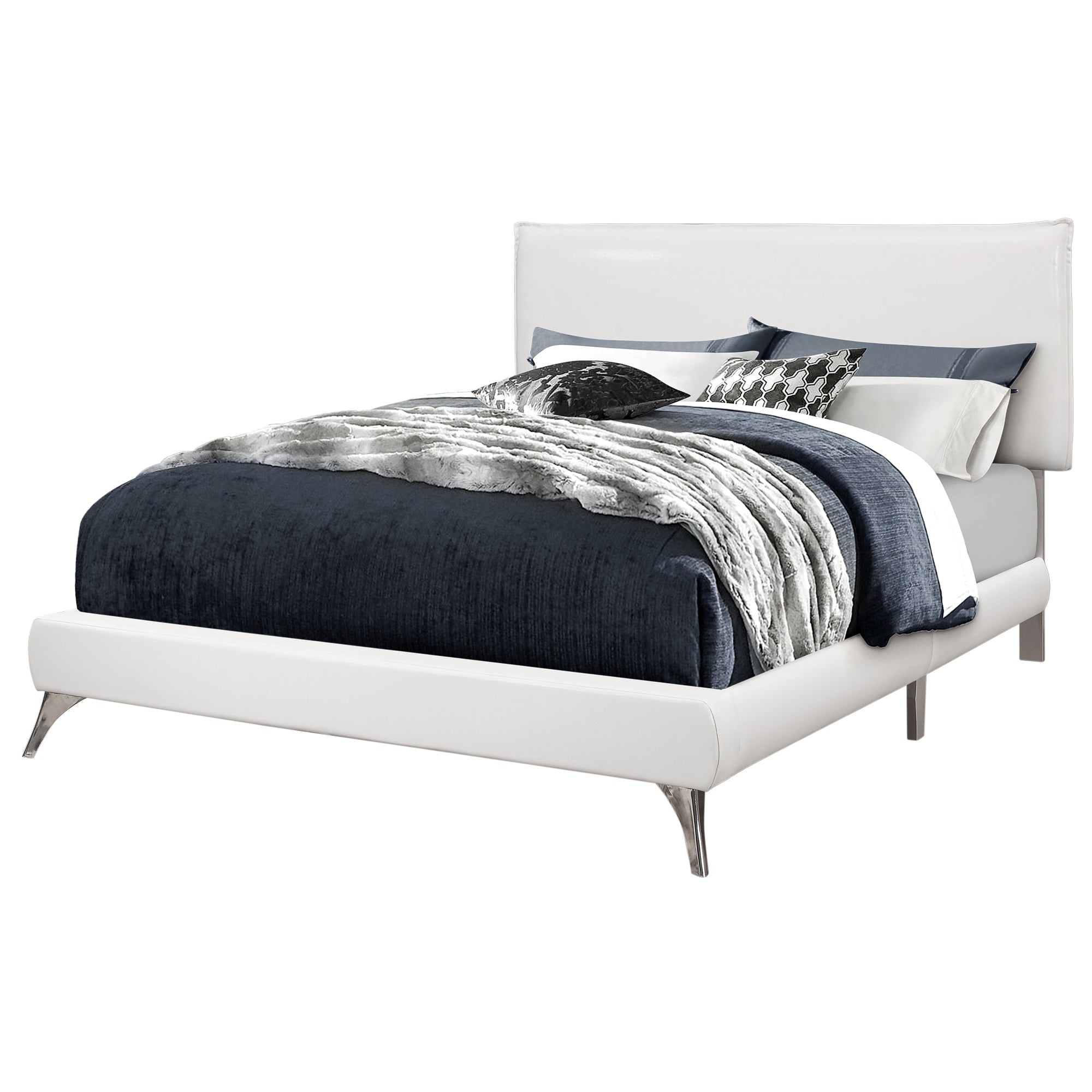 70.25" x 87.25" x 47.25" White Foam Solid Wood Leather Look Queen Size Bed Default Title