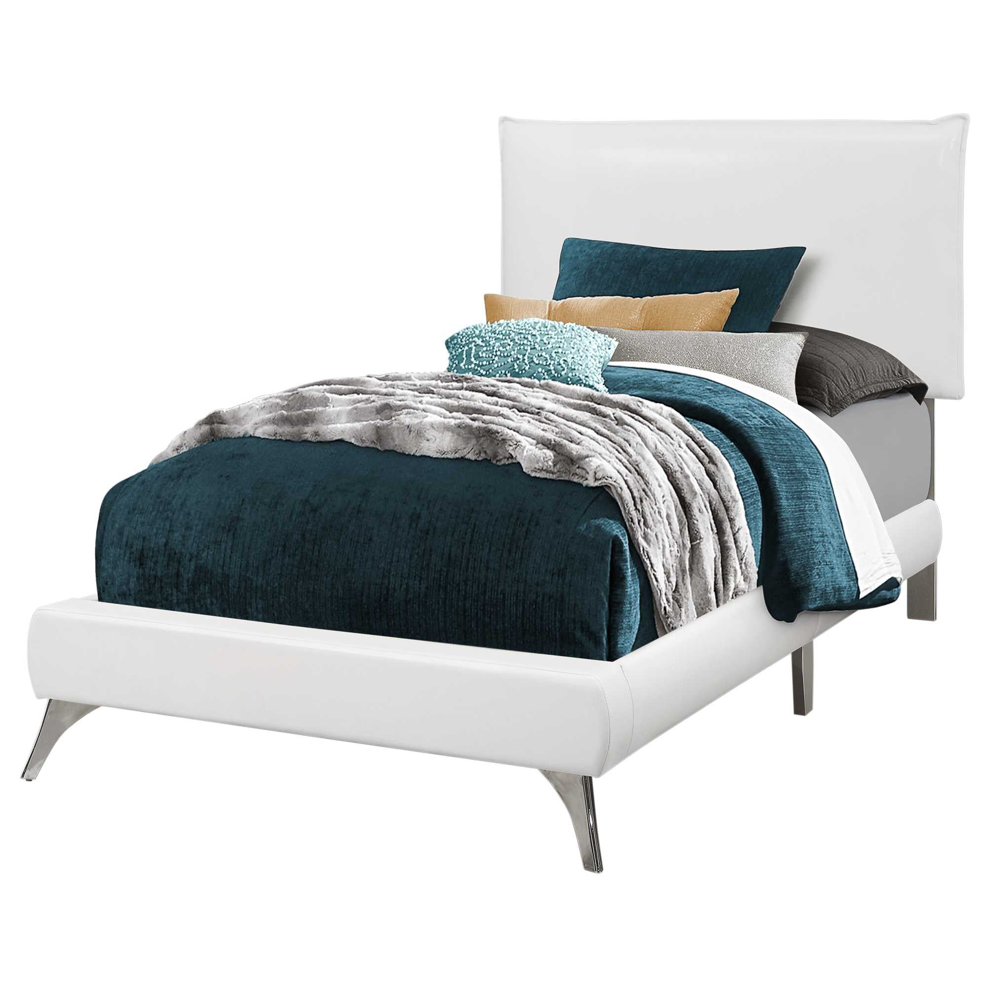 47.25" White Solid Wood MDF Foam and Linen Twin Sized Bed with Chrome Legs Default Title