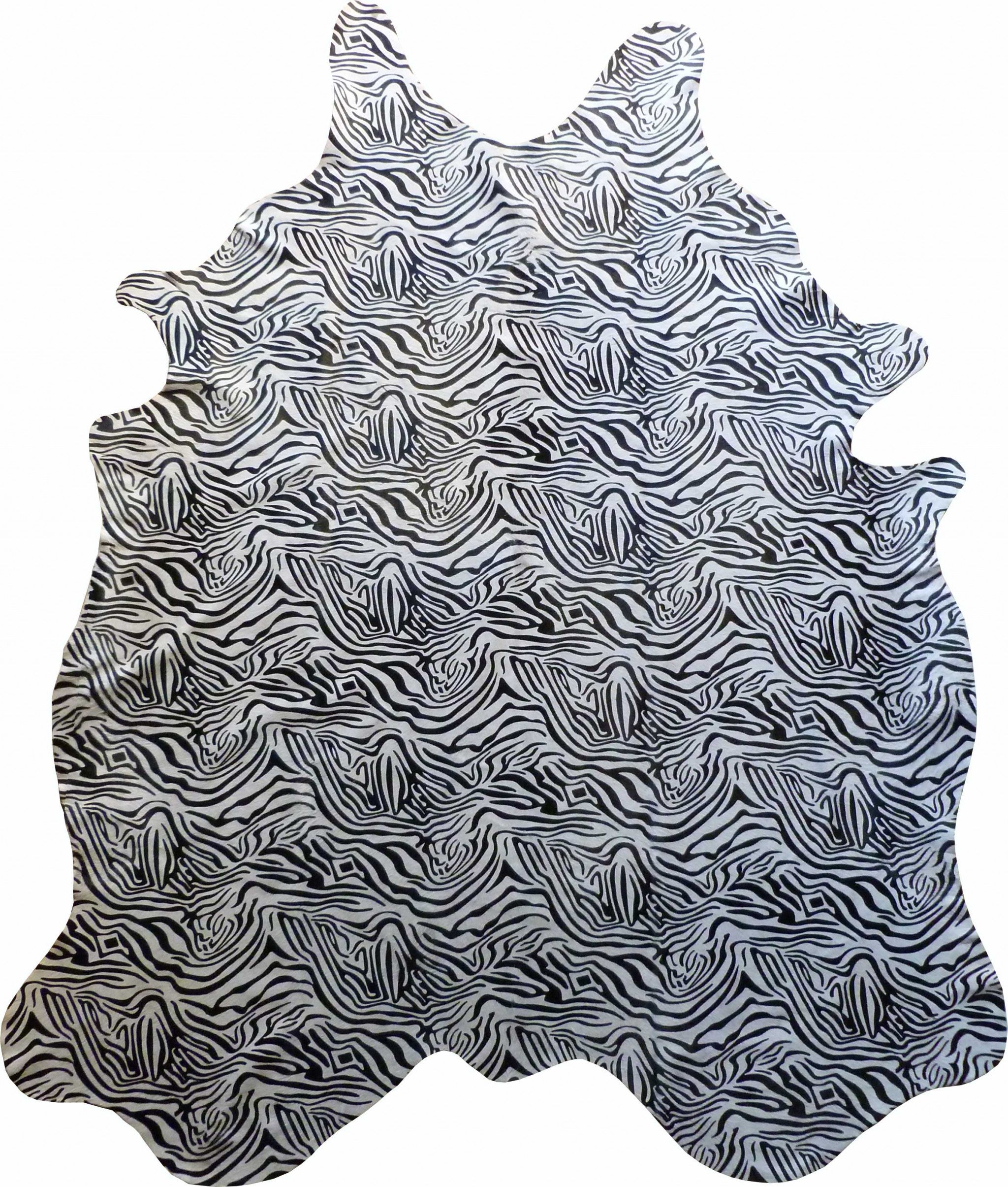6 Ft Black and White Stenciled Baby Zebra Cowhide Rug Default Title