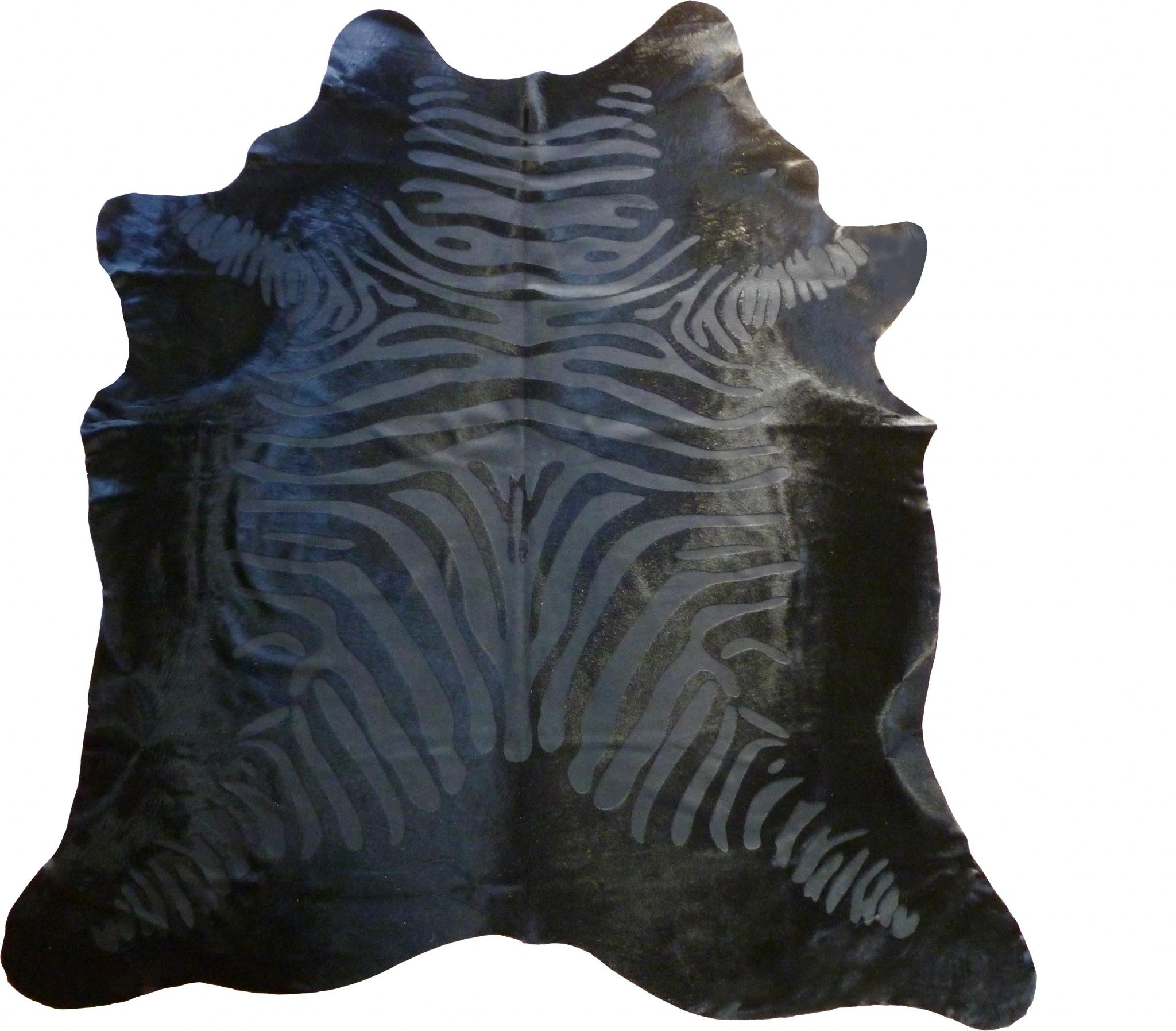6 Ft Black Etched Zebra Stenciled Cowhide Rug Default Title