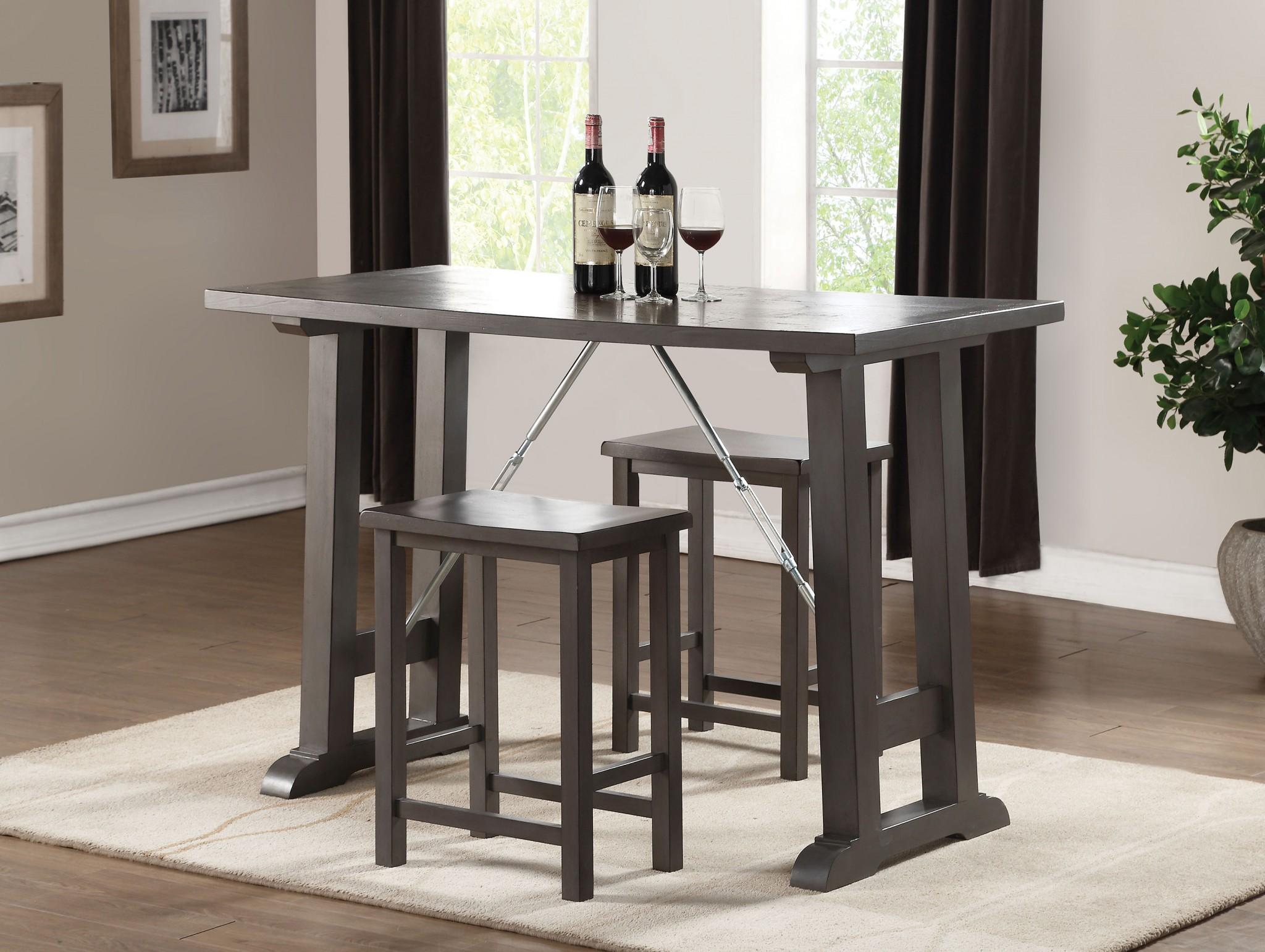 3 Piece Wooden Counter Height Set In Gray Oak  Chrome