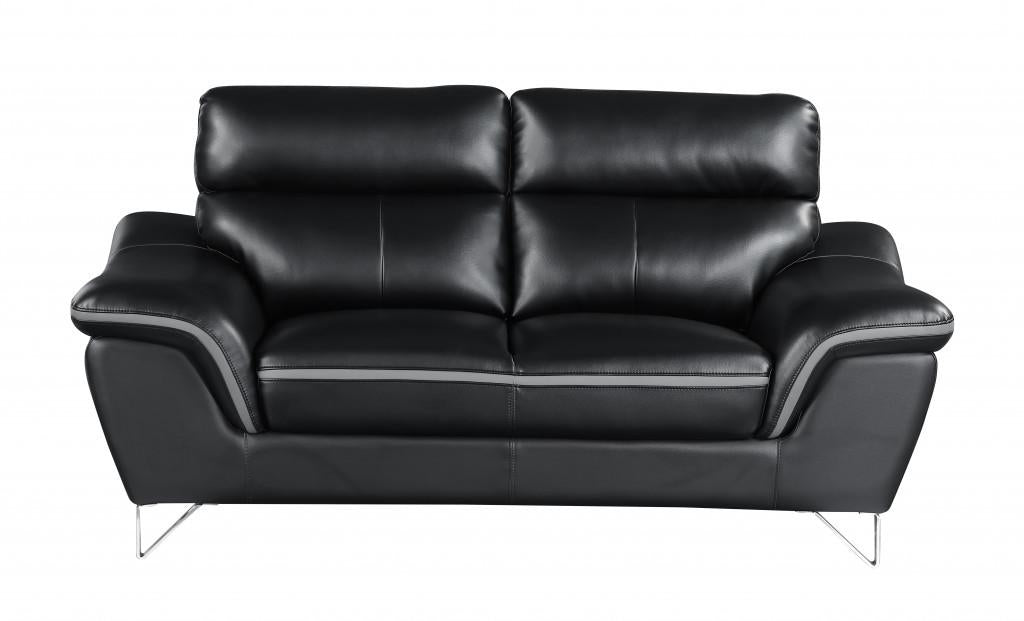 Set of Modern Black Leather Sofa And Loveseat